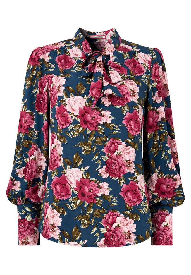 Tie Neck Blouse, CABBAGE FLORAL, alternate image number null
