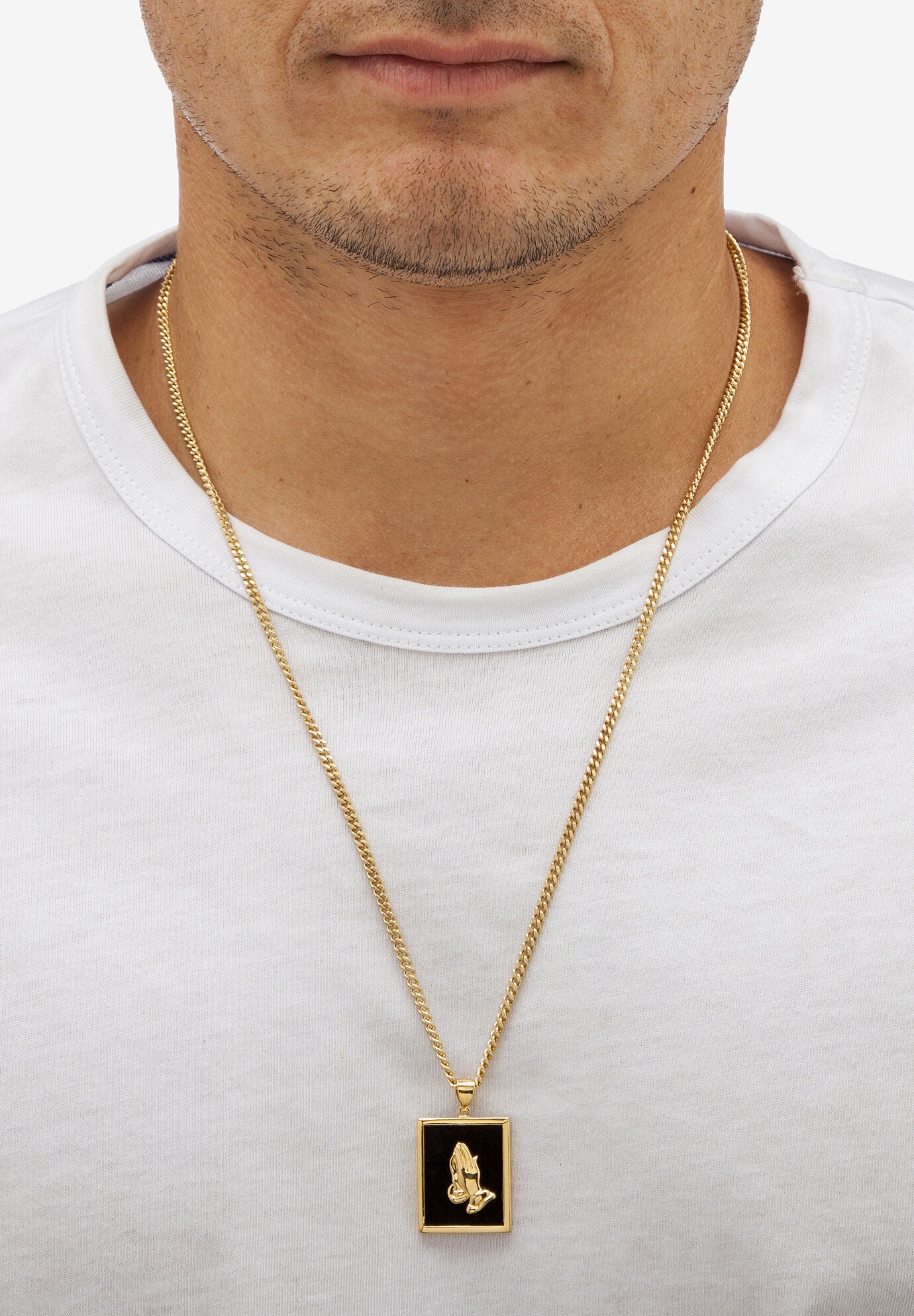 Men'S Genuine Black Onyx Gold-Plated Praying Hands Pendant Necklace 22 inches, , alternate image number 3