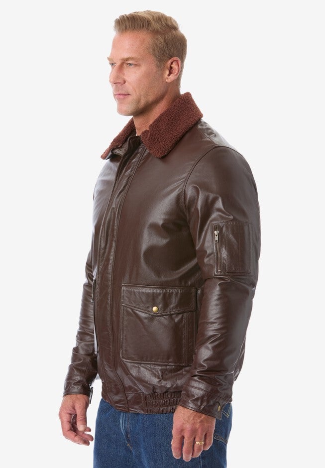 Leather Flight Bomber Jacket, , alternate image number null