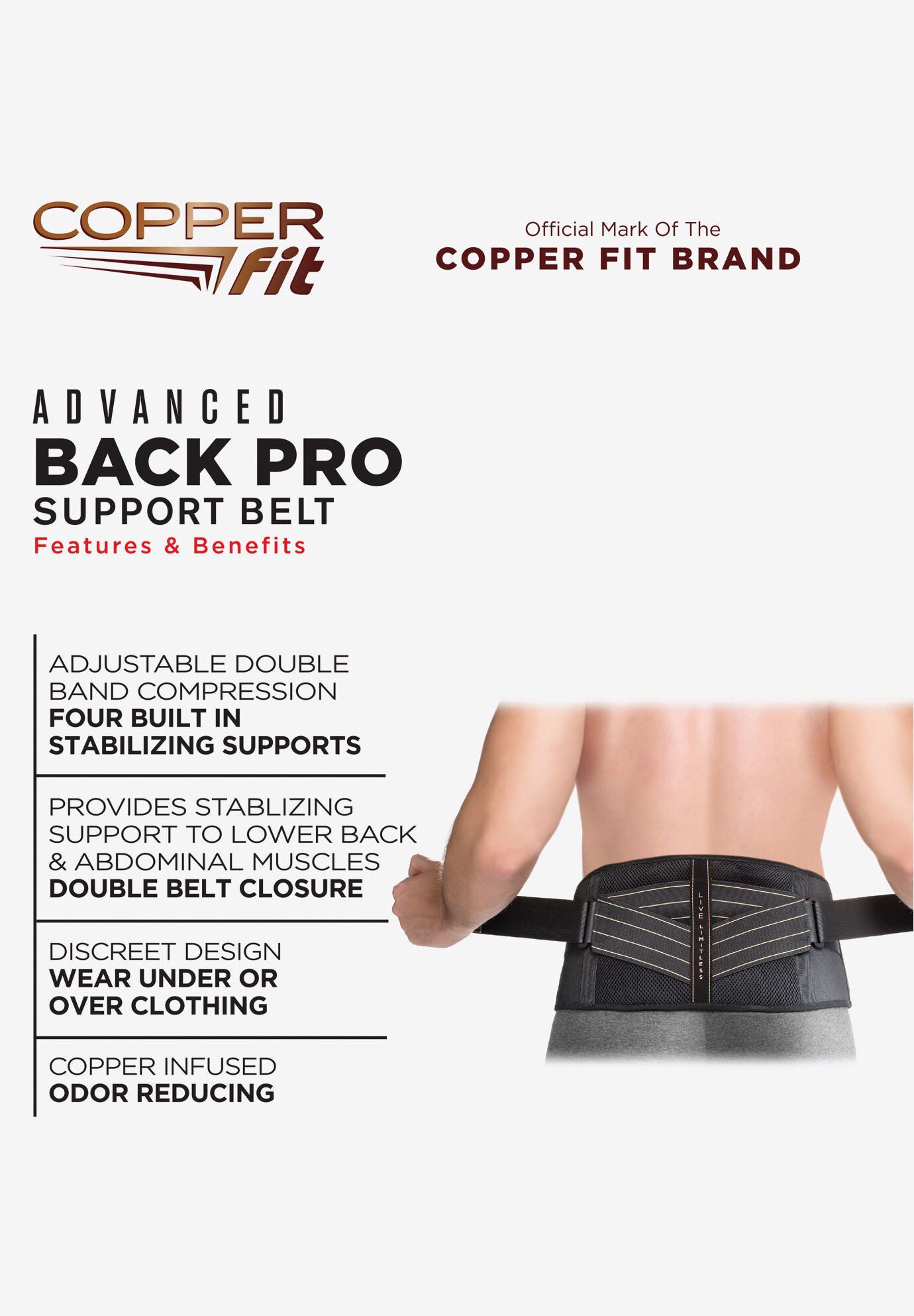 Adjustable Back Pro Brace by Copper Fit, , alternate image number 2
