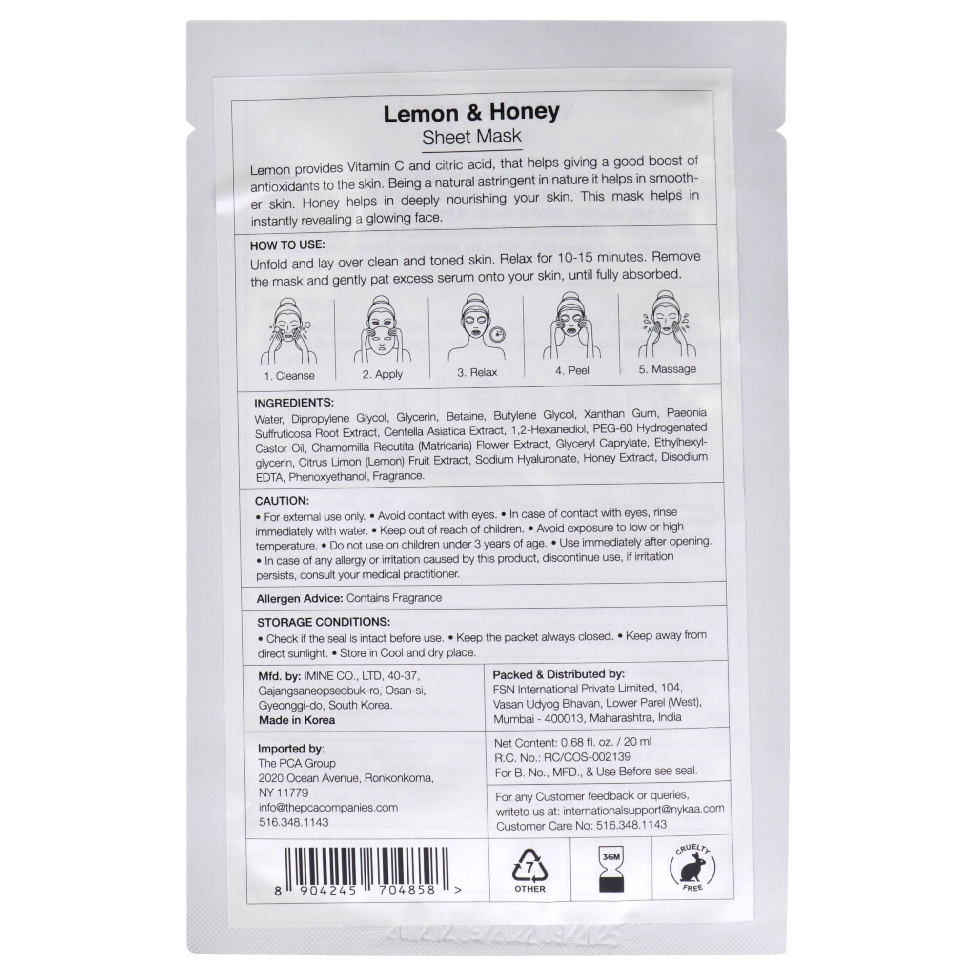 Skin Secrets Sheet Mask - Lemon and Honey by Nykaa Naturals for Women - 1 Pc Mask, See Description, alternate image number 2