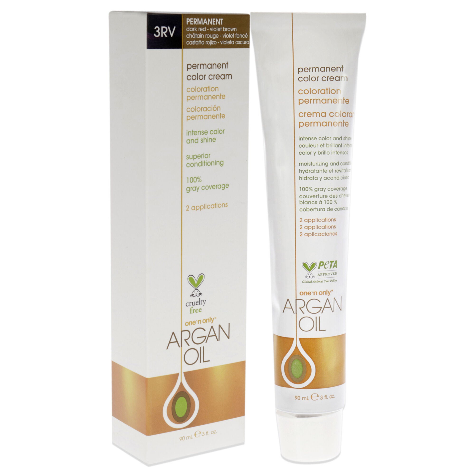 Argan Oil Permanent Color Cream - 3RV Dark Red Violet Brown by One n Only for Unisex - 3 oz Hair Color, See Description, alternate image number 2