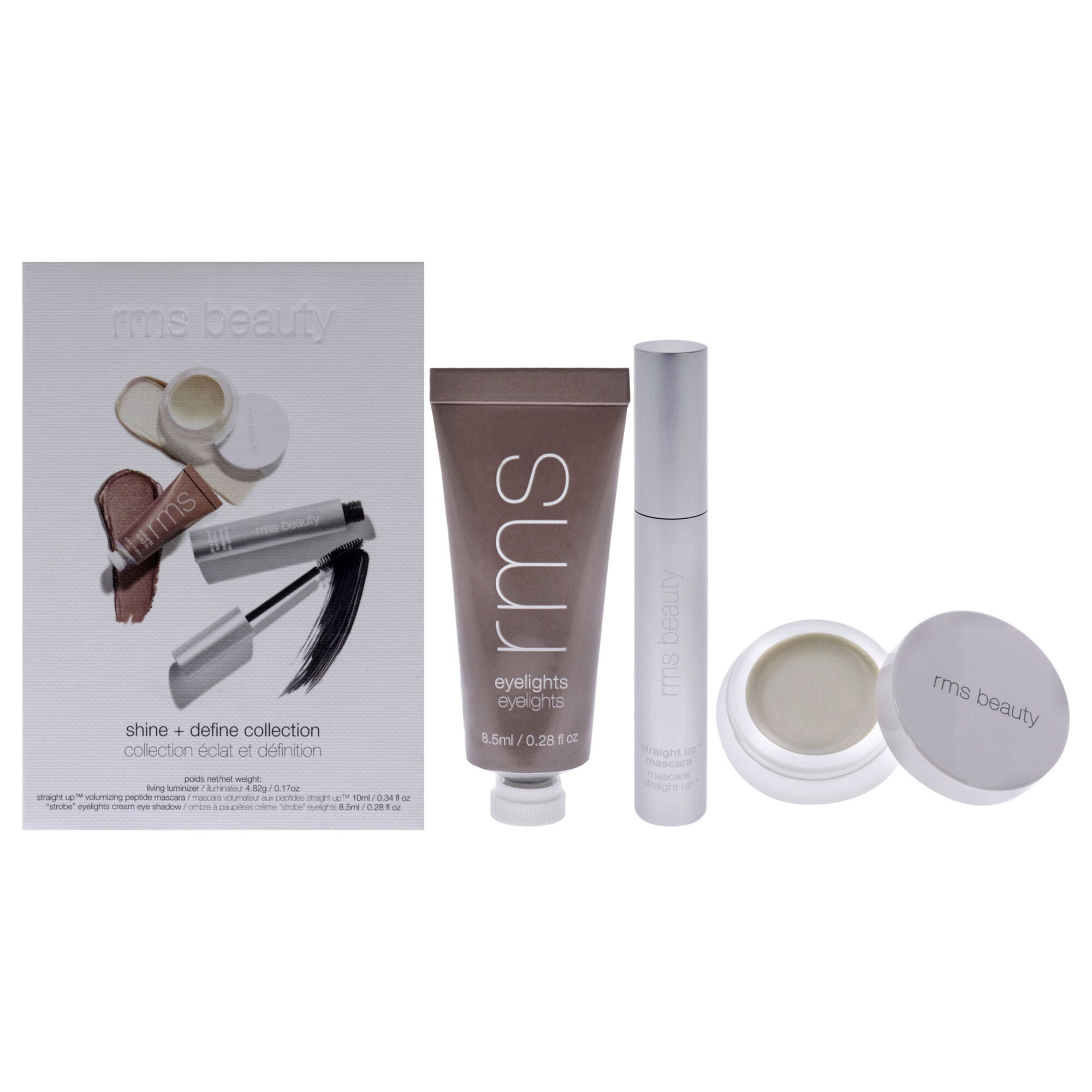 Shine plus Define Collection by RMS Beauty for Women - 3 Pc 0.28oz Eyelights Cream Eye Shadow, 0.17oz Living Luminizer, 0.34oz Mascara, See Description, hi-res image number 0