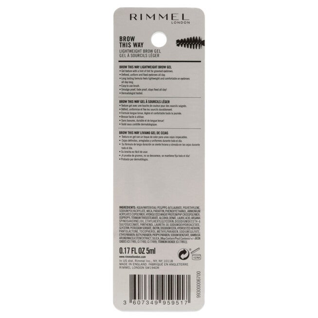 Brow This Way Lightweight Gel - 002 Medium Brown by Rimmel London for Women - 0.17 oz Eyebrow Gel, See Description, alternate image number 1