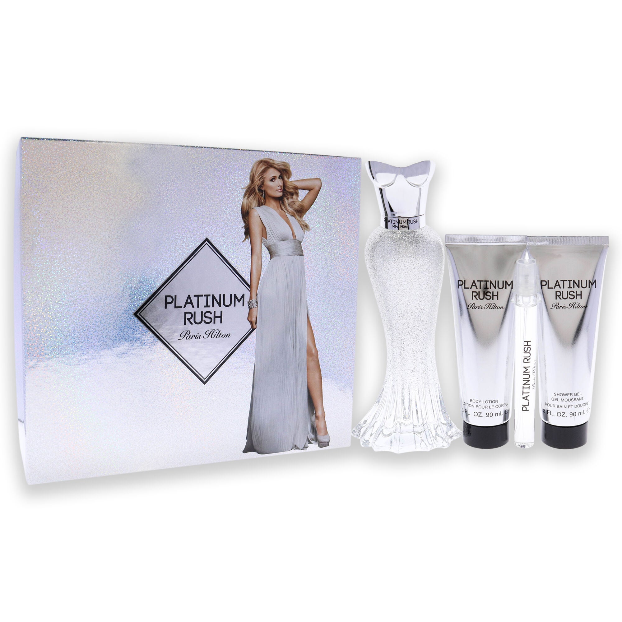 Platinum Rush by Paris Hilton for Women - 4 Pc Gift Set 3.4 oz EDP Spray, 0.33oz EDP Spray, 3oz Body Lotion, 3oz Shower Gel, See Description, alternate image number 2