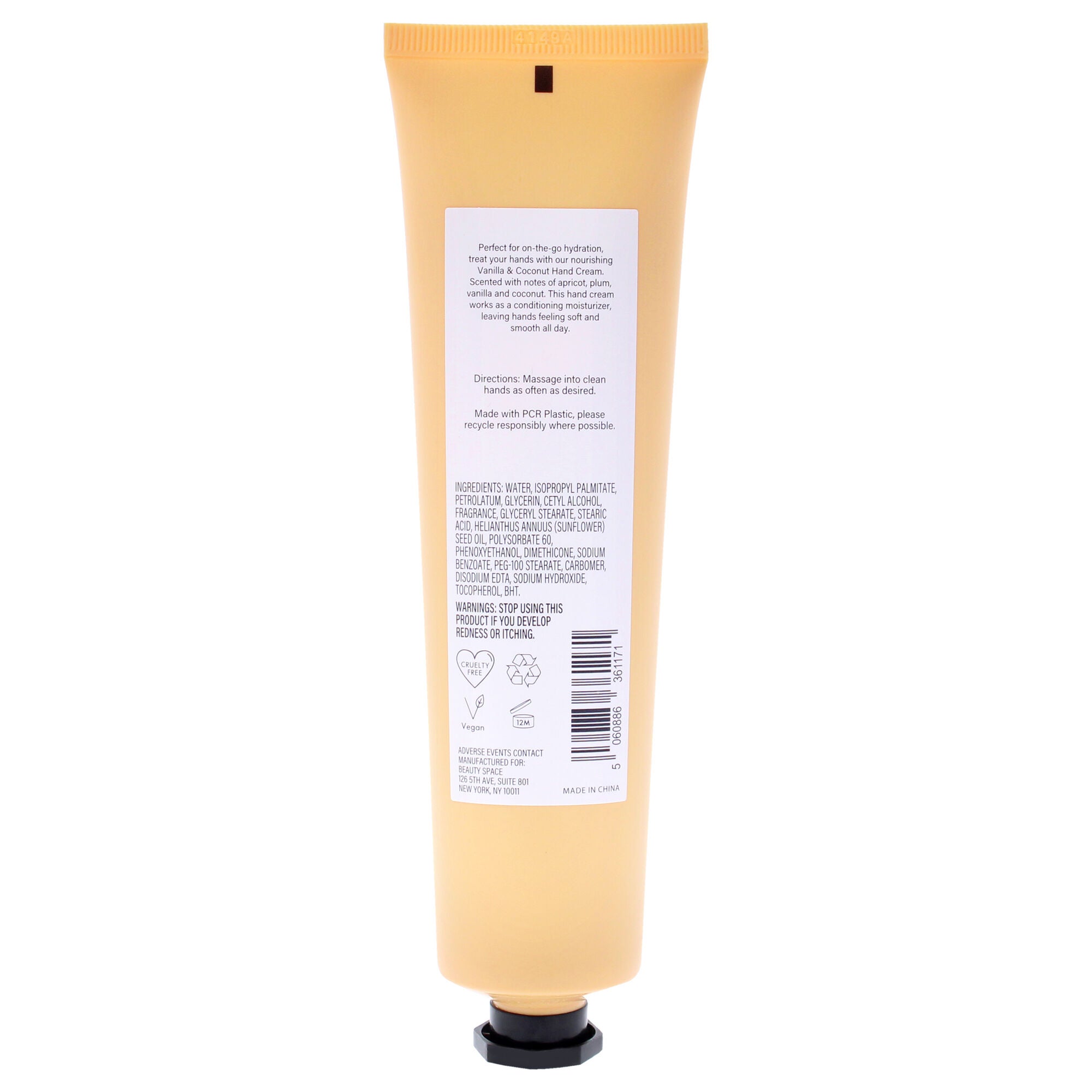Beauty Space Hand Cream - Vanilla and Coconut by BeautySpace for Unisex - 3.38 oz Cream, See Description, alternate image number 1
