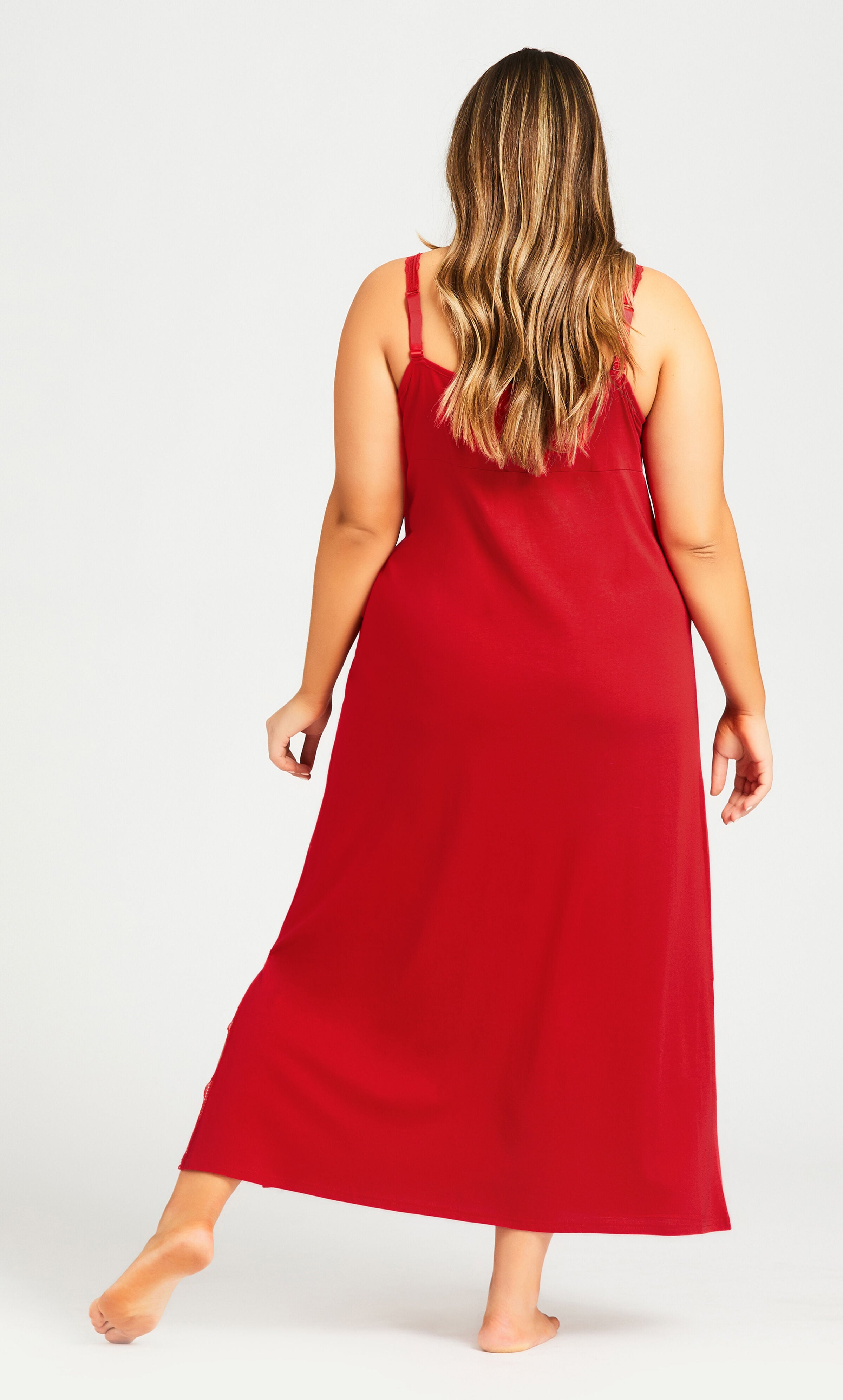 Lace Trim Maxi Sleep Dress - red, , alternate image number 2