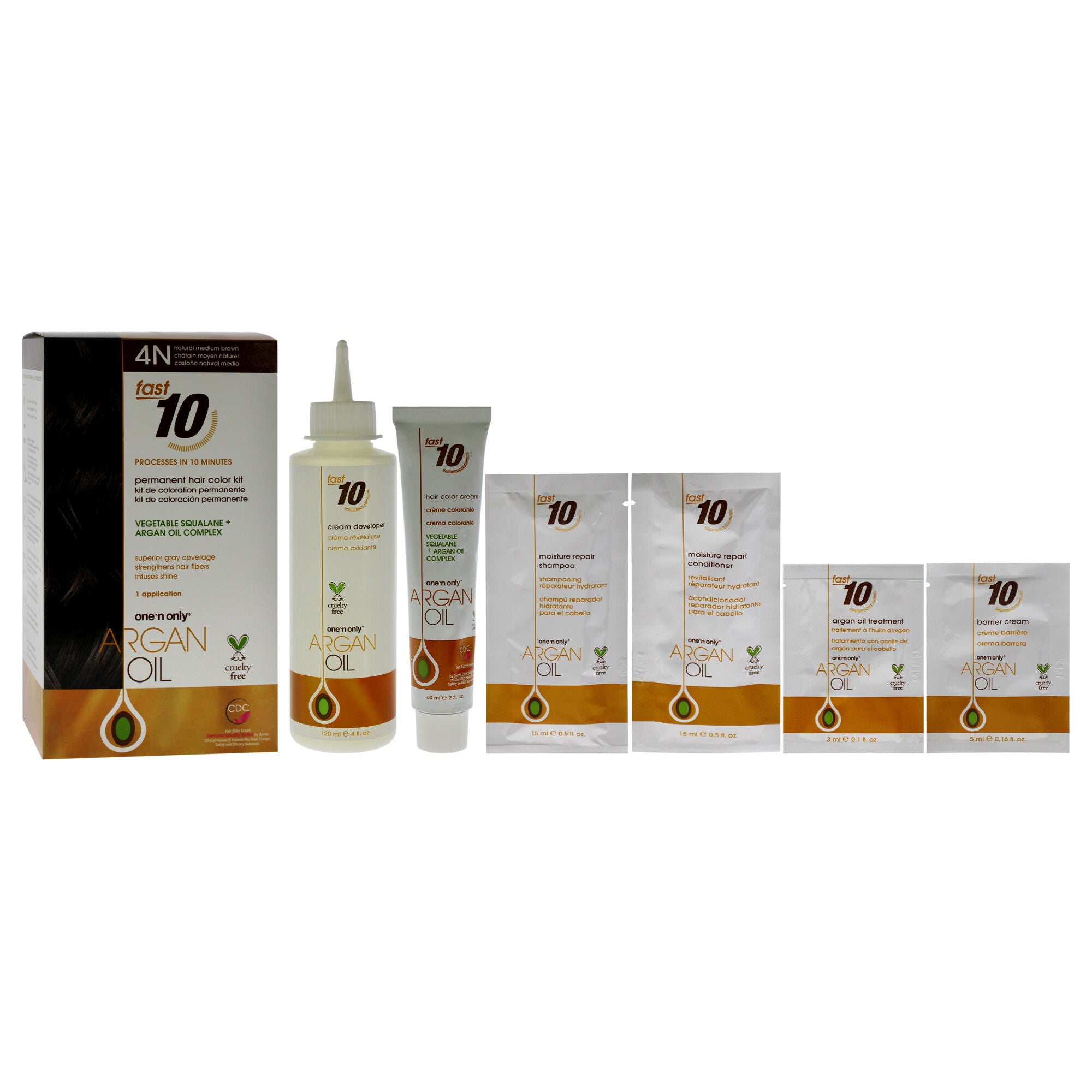 Argan Oil Fast 10 Permanent Hair Color Kit - 4N Natural Medium Brown by One n Only for Unisex - 1 Pc Hair Color, See Description, alternate image number 1