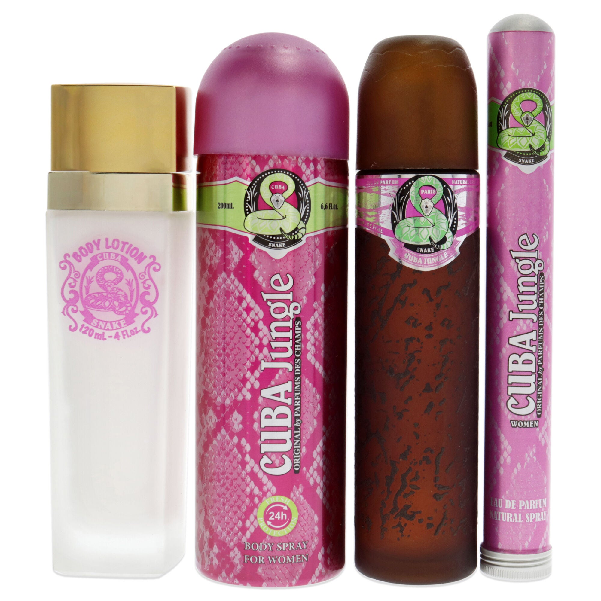 Cuba Jungle Snake by Cuba for Women - 4 Pc Gift Set 3.3oz EDP Spray, 1.17oz EDP Spray, 6.6oz Body Spray, 4oz Body Lotion, See Description, alternate image number 1