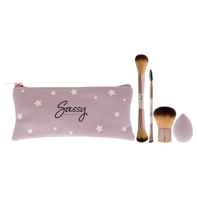 Sassy Brush Kit by Savannah Chrisley for Women - 5 Pc F04 Multi-Purpose Fase Brush, F05 Kabuki, E04 Precision Eye and Brow, Sponge, Bag, NA, hi-res image number null