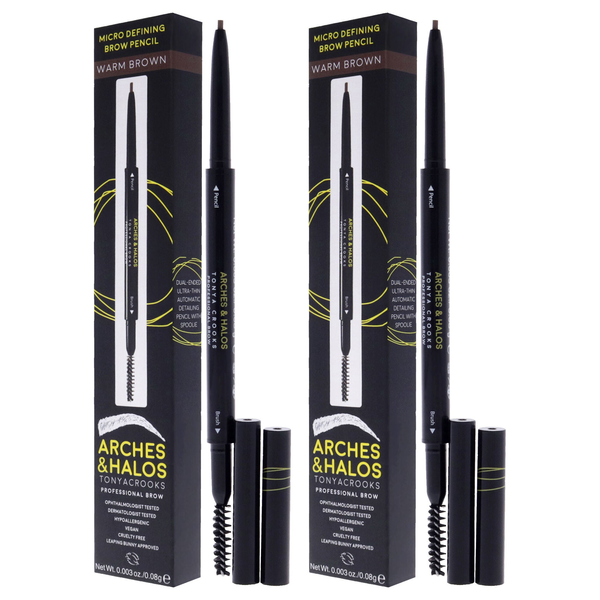 Micro Defining Brow Pencil - Warm Brown by Arches and Halos for Women - 0.003 oz Eyebrow Pencil - Pack of 2, See Description, alternate image number 2