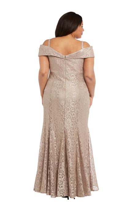 Shimmer-Lace Fishtail Off-Shoulder Gown, , alternate image number null