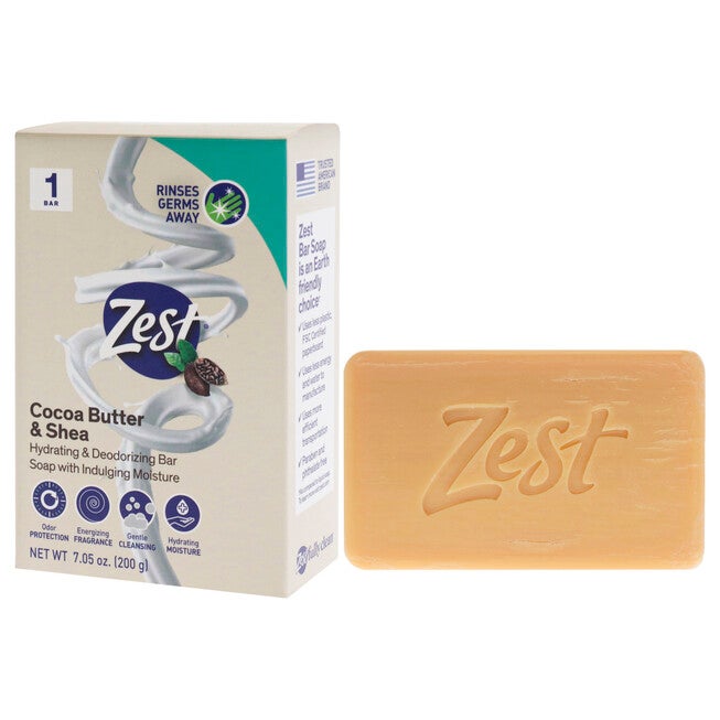 Hydrating Deodorant Bar Soap - Cocoa Butter and Shea by Zest for Women - 7 oz Bar Soap, See Description, alternate image number 1
