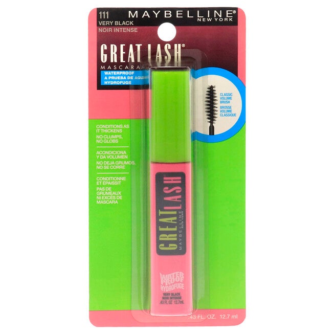 Great Lash Waterproof Mascara - 111 Very Black by Maybelline for Women - 0.43 oz Mascara, See Description, hi-res image number 0