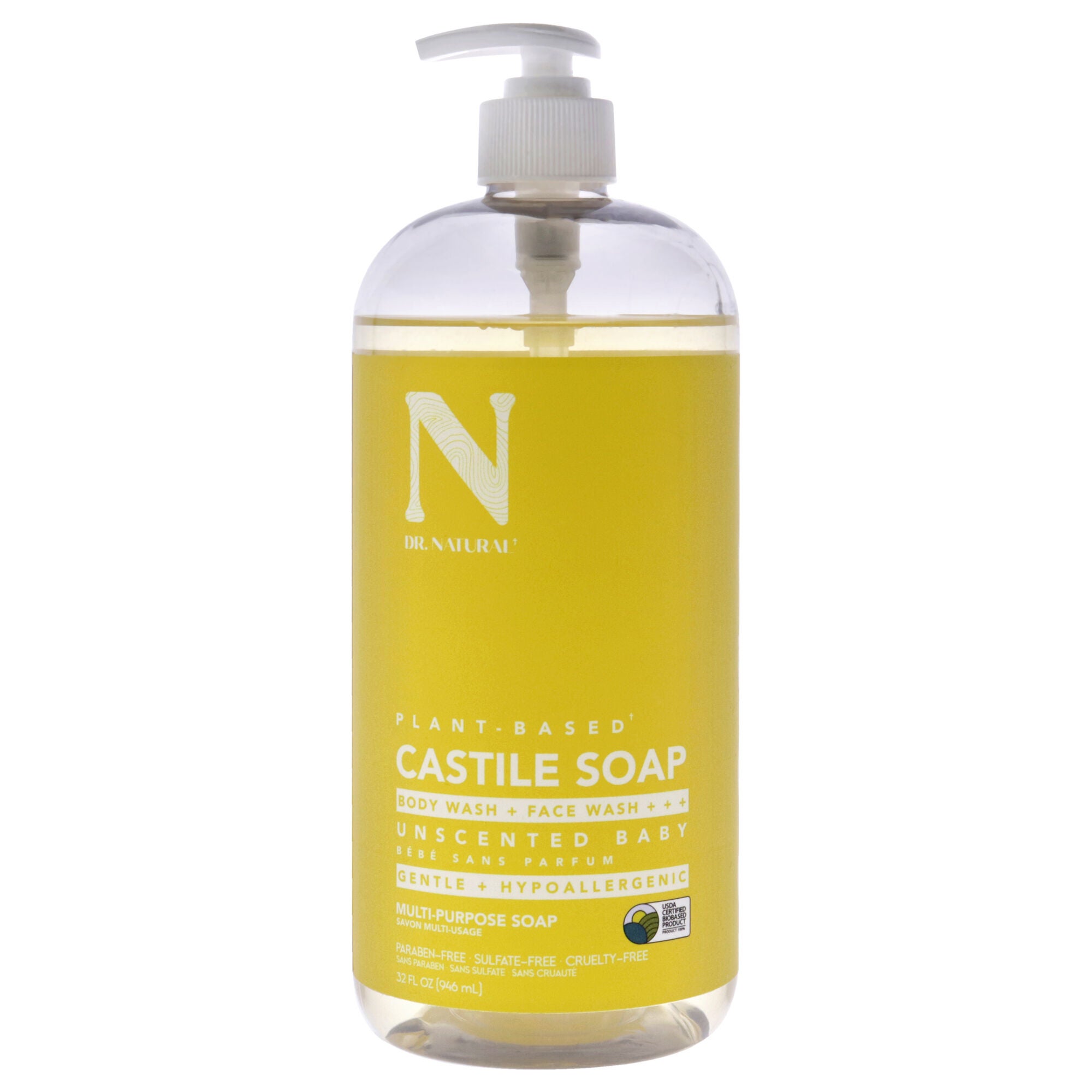 Castile Liquid Soap - Unscented Baby by Dr. Natural for Unisex - 32 oz Soap, See Description, hi-res image number 0
