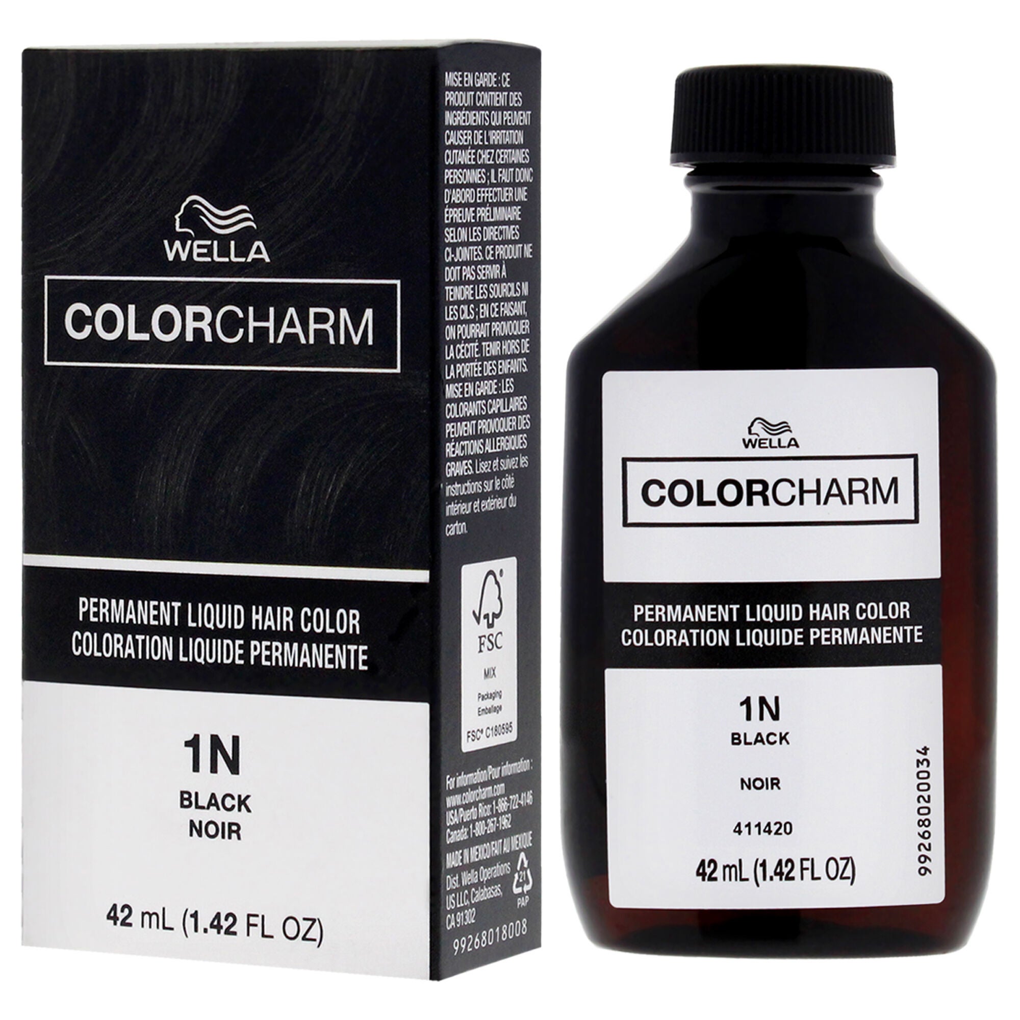 Color Charm Permanent Liquid Hair Color - 1N 051 Black by Wella for Unisex - 1.42 oz Hair Color, See Description, alternate image number 3