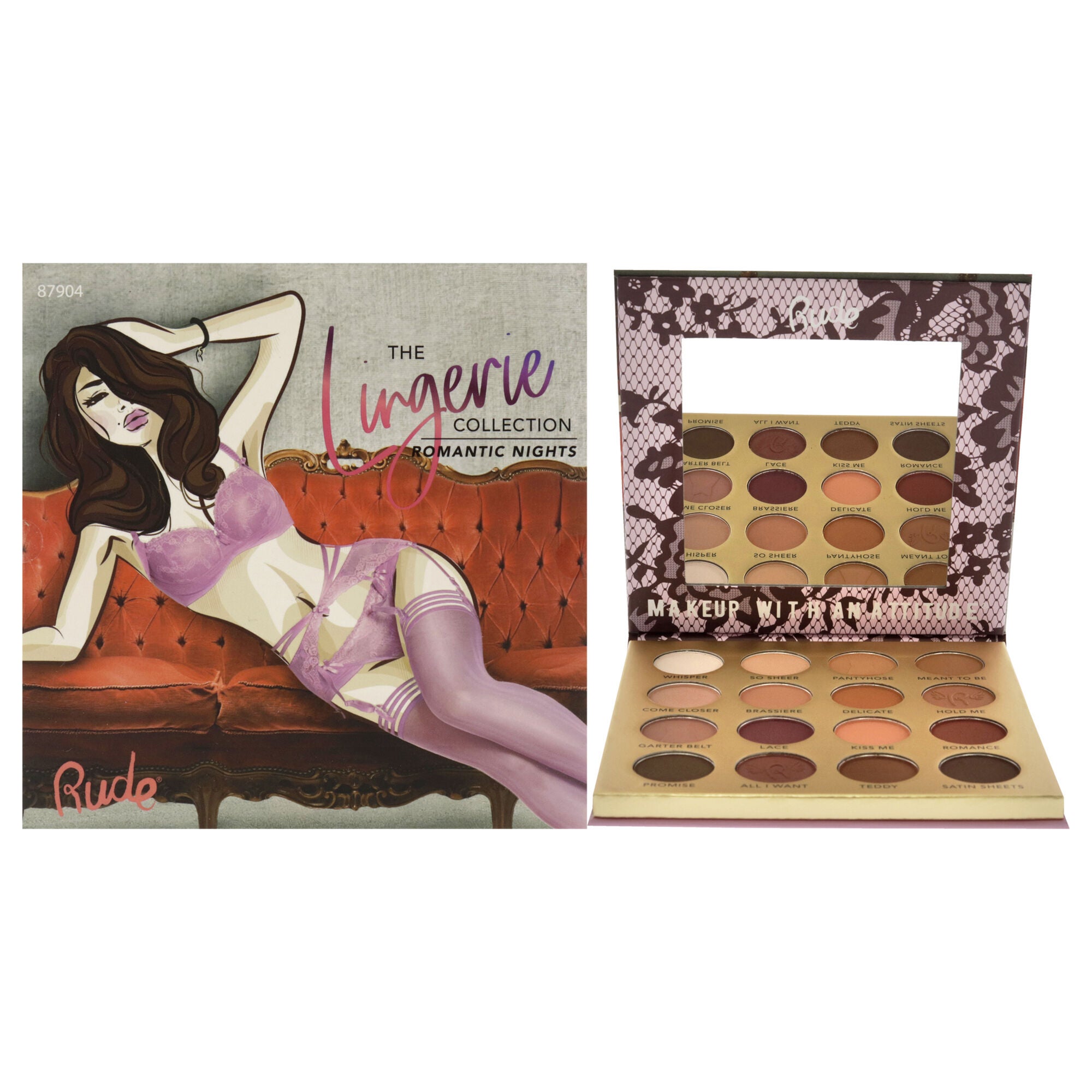 Lingerie Collection 16 Matte Eyeshadow Palette - Romantic Nights by Rude Cosmetics for Women - 0.53 oz Eye Shadow, See Description, hi-res image number 0