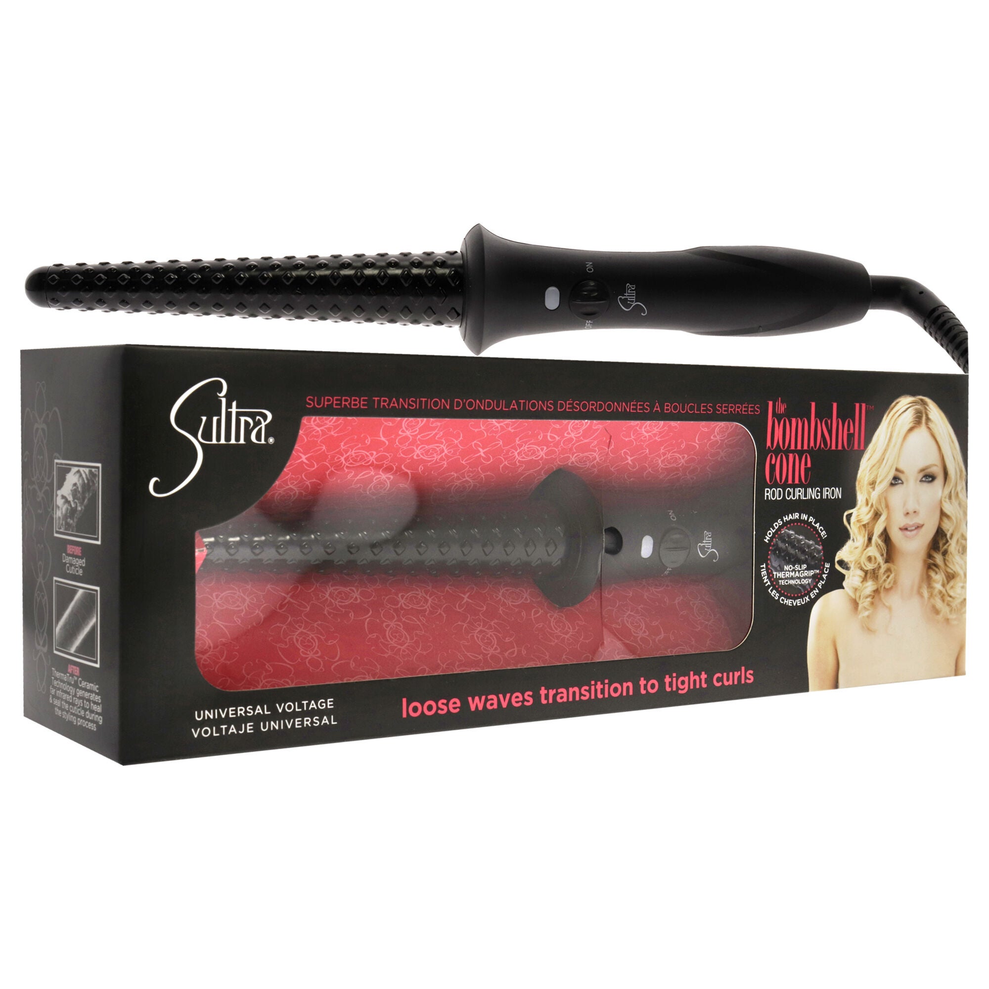 The Bombshell Cone Rod Curling Iron - Black by Sultra for Unisex - 1 Inch Curling Iron, See Description, alternate image number 1
