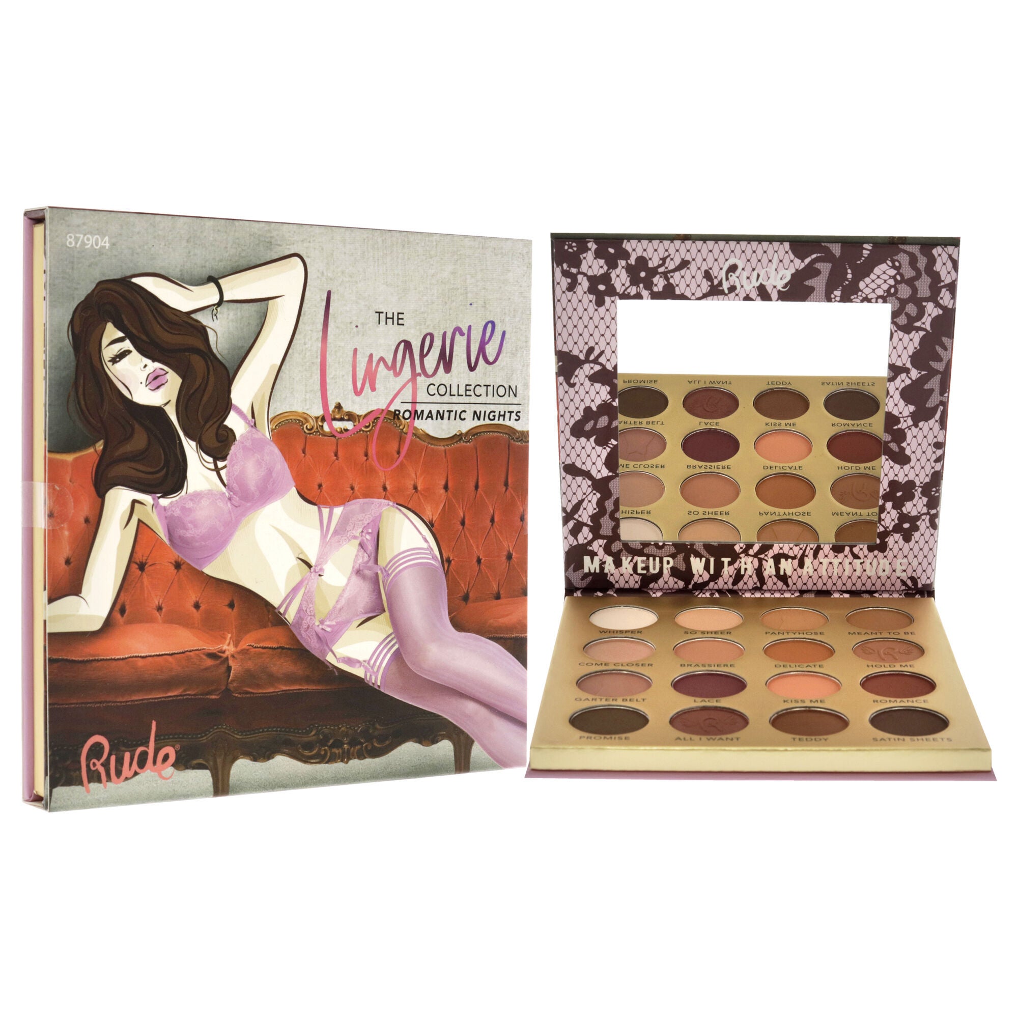 Lingerie Collection 16 Matte Eyeshadow Palette - Romantic Nights by Rude Cosmetics for Women - 0.53 oz Eye Shadow, See Description, alternate image number 2