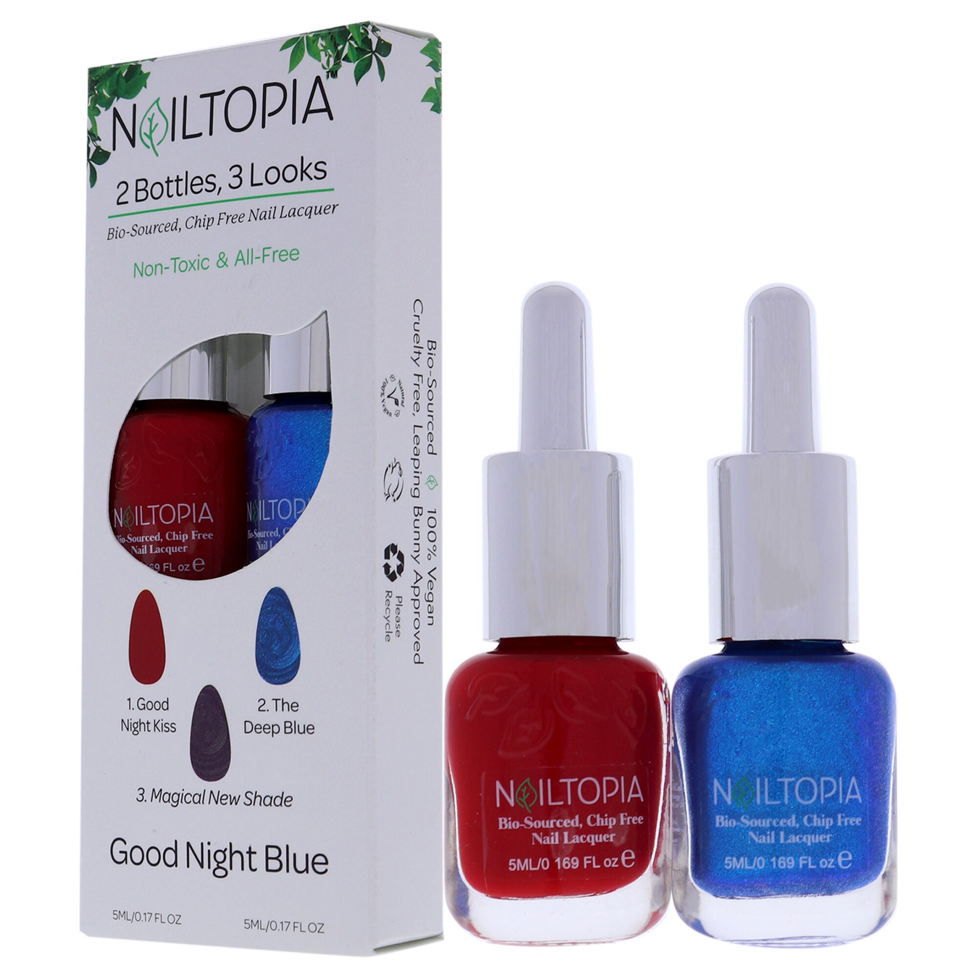 Bio-Sourced Chip Free Nail Lacquer Kit - Good Night Blue by Nailtopia for Women - 2 Pc 0.17oz Good Night Kiss, 0.17oz The Deep Blue, , alternate image number 7
