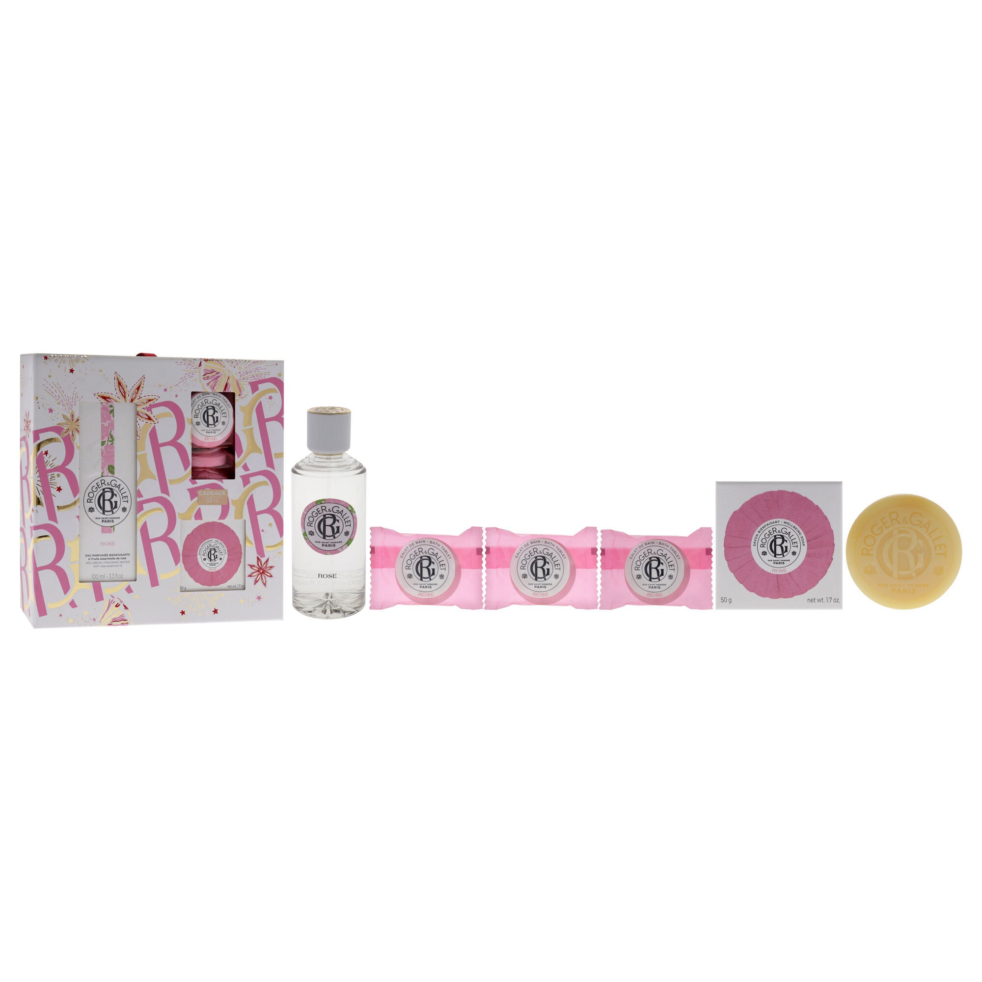 Rose by Roger & Gallet for Women - 5 Pc Gift Set 3.3oz Wellbeing Fragrant Water, 3 x 0.88oz Bath Tablets, 1.7oz Wellbeing Soap, See Description, alternate image number 2
