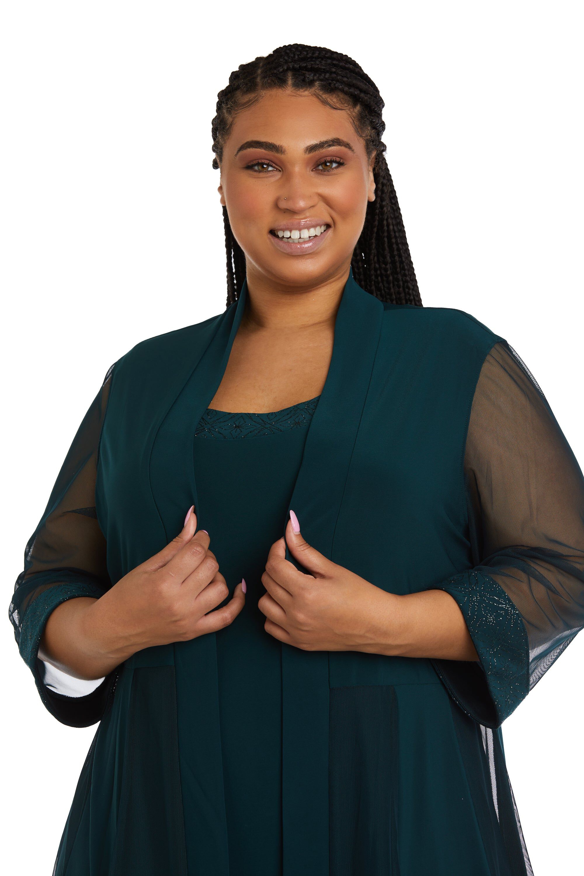 Relaxed-Fit Shift Dress with Sparkling Neckline and Soft Jacket with Sheer Inserts, , alternate image number 4