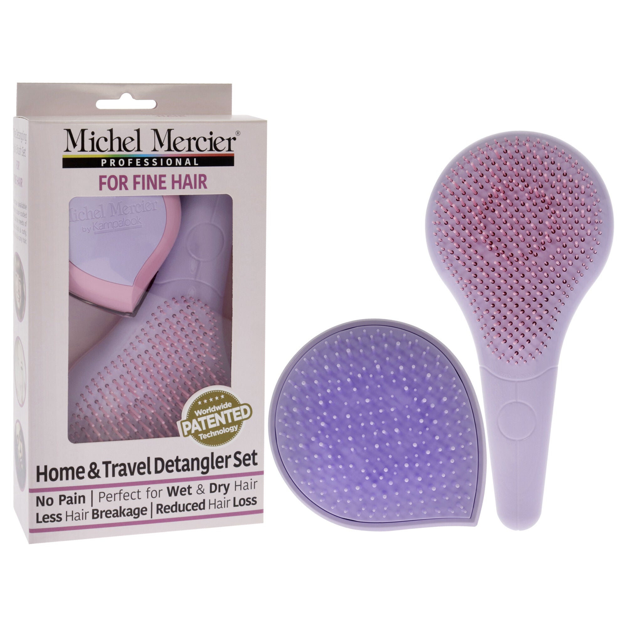 Home and Travel Detangler Set - Fine Hair by Michel Mercier for Unisex - 2 Pc The Classic Detangler Brush, The Travel Detangler Brush, See Description, alternate image number 1
