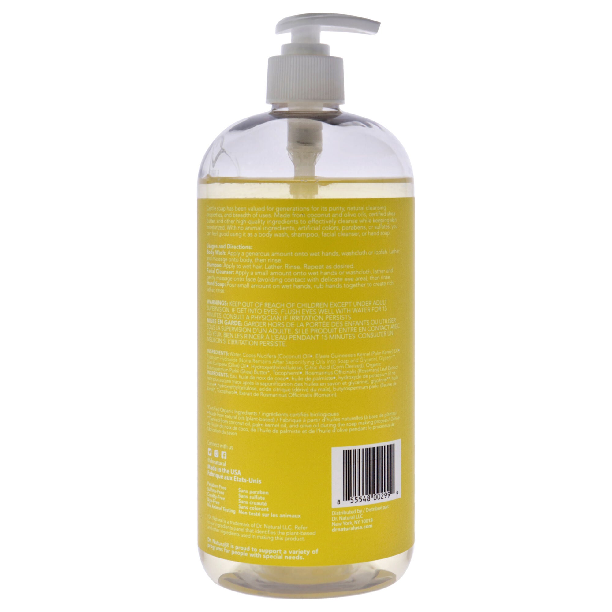 Castile Liquid Soap - Unscented Baby by Dr. Natural for Unisex - 32 oz Soap, See Description, alternate image number 2