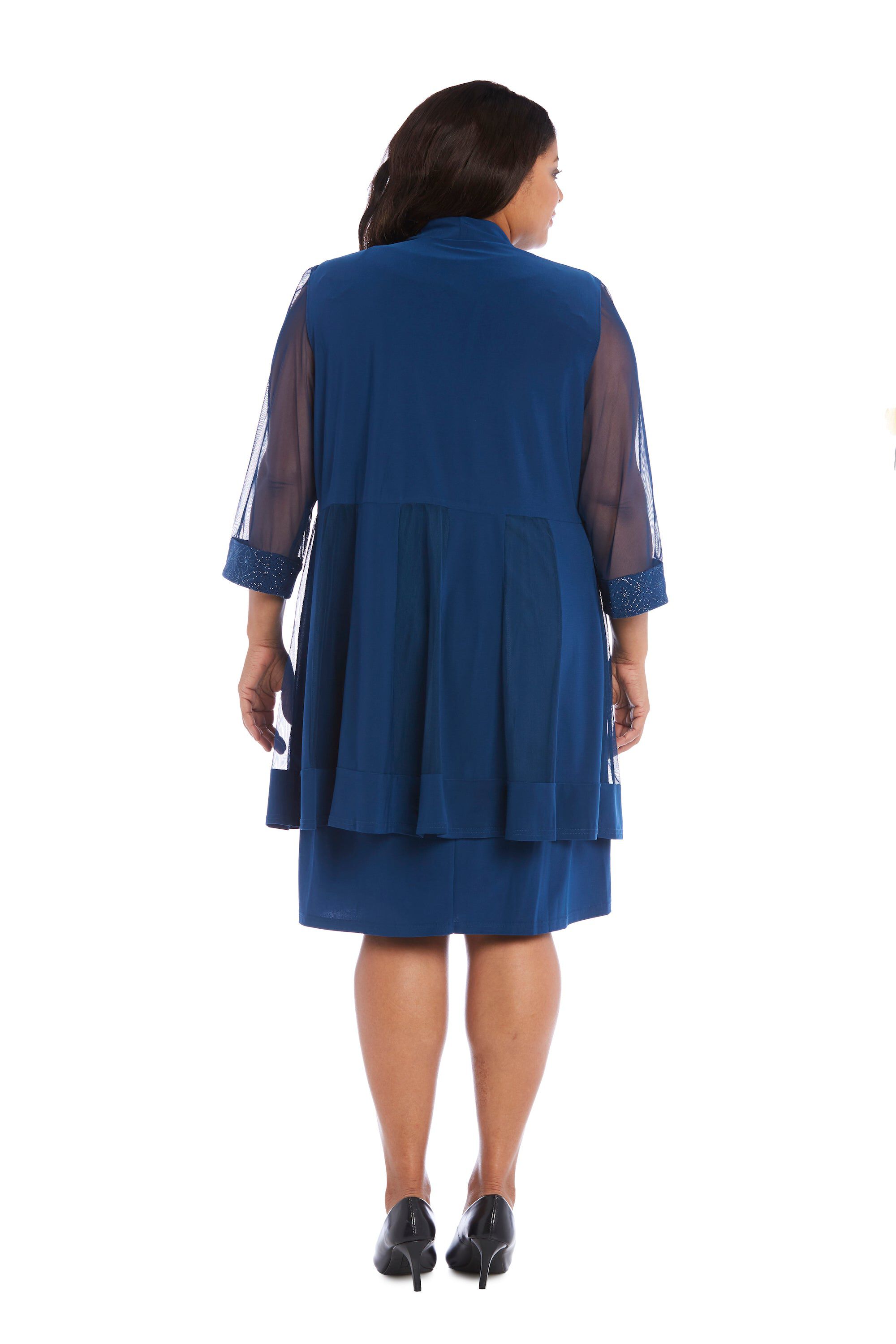 Relaxed-Fit Shift Dress with Sparkling Neckline and Soft Jacket with Sheer Inserts, , alternate image number 1