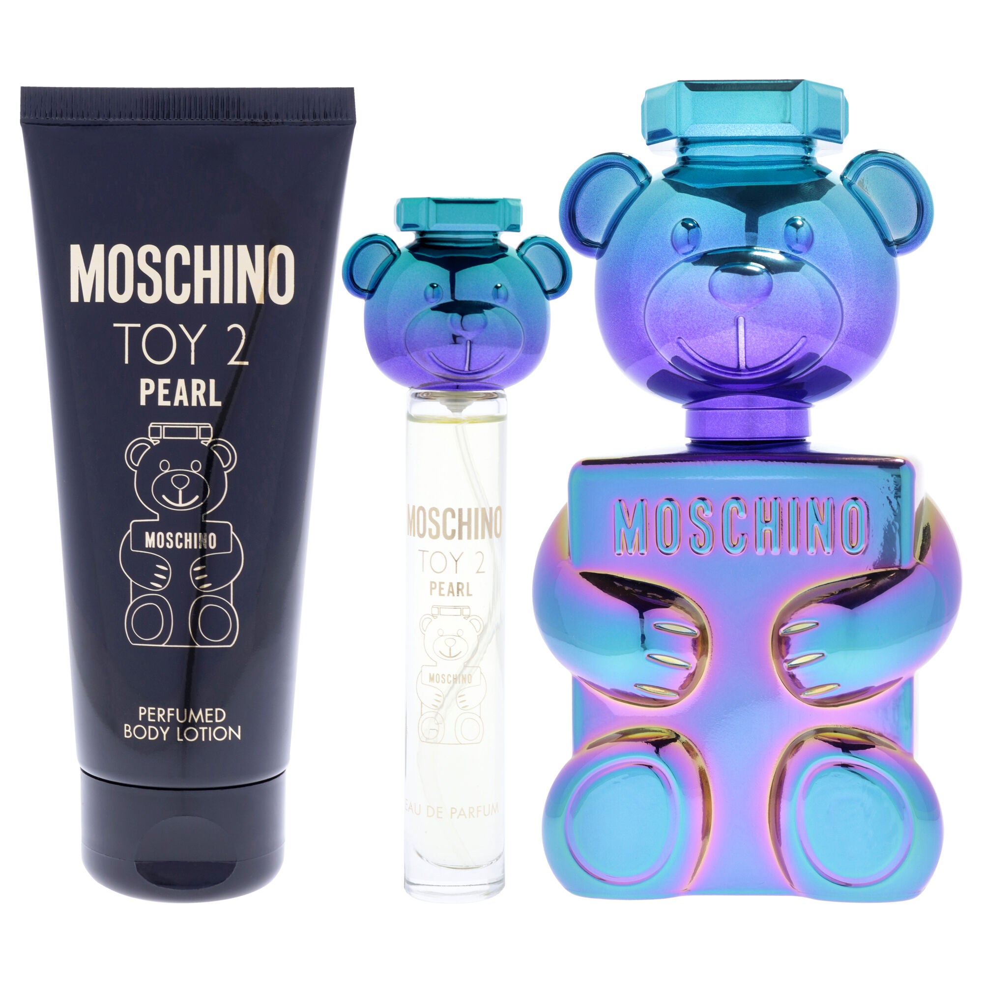 Moschino Toy 2 Pearl by Moschino for Unisex - 3 Pc Gift Set 3.4oz EDP Spray, 3.4oz Body Lotion, 0.3oz EDP Spray (Mini), Clear, alternate image number 1