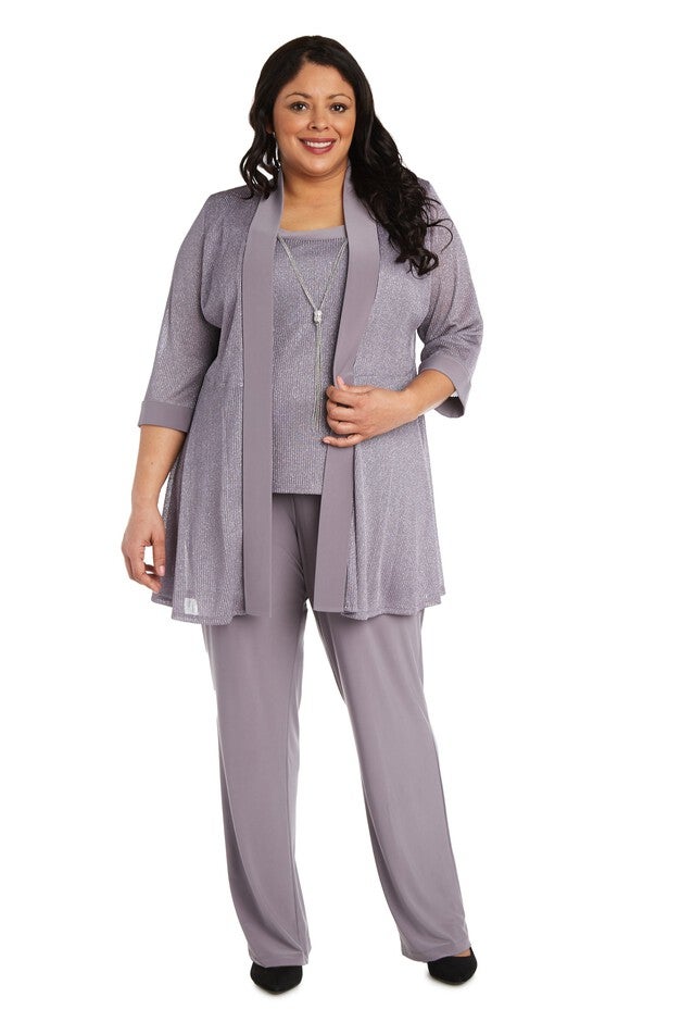 Faux Three-Piece Pant Set with Metallic Details, Silver, hi-res image number null