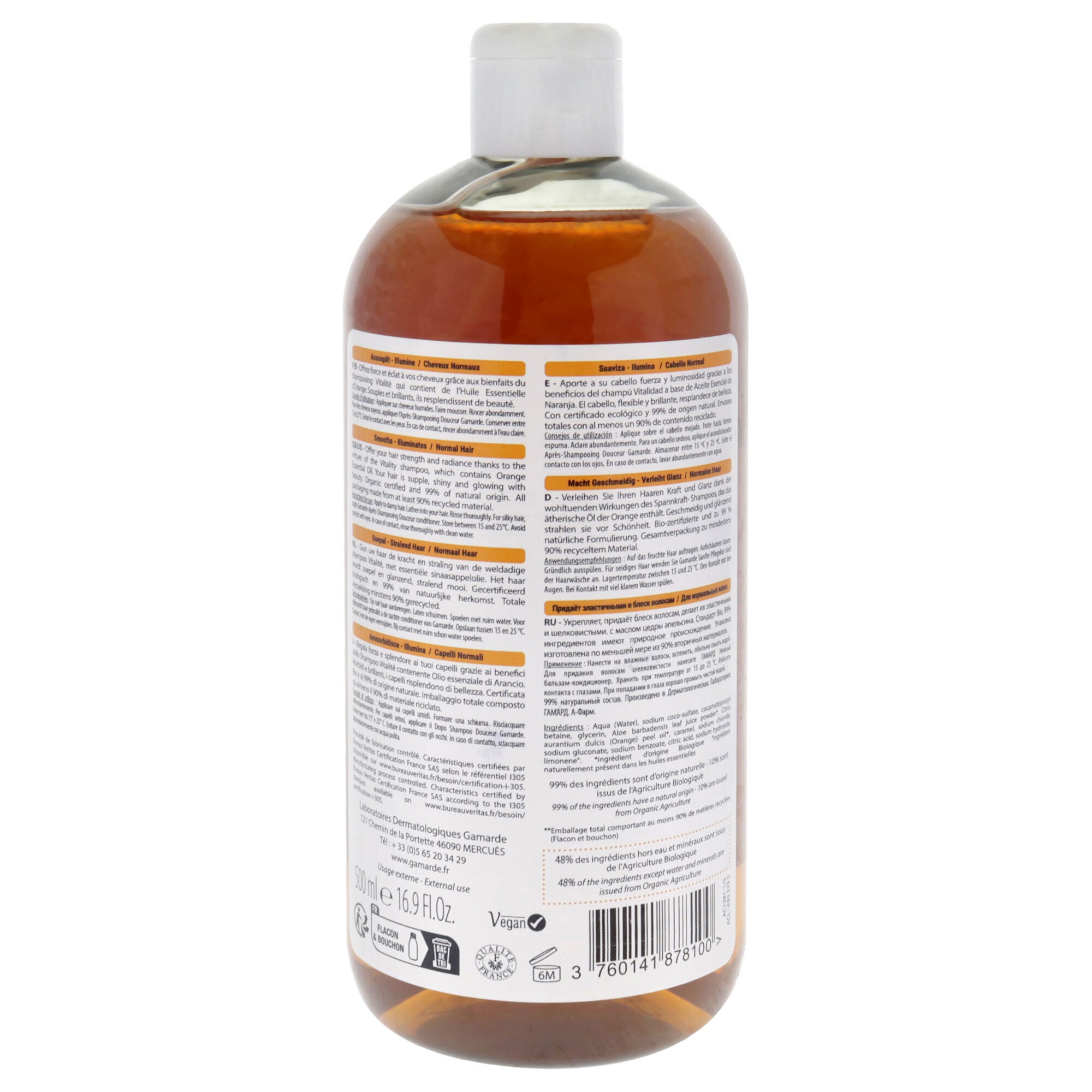 Orange Vitality Shampoo - Normal Hair by Gamarde for Unisex - 16.9 oz Shampoo, See Description, alternate image number 2