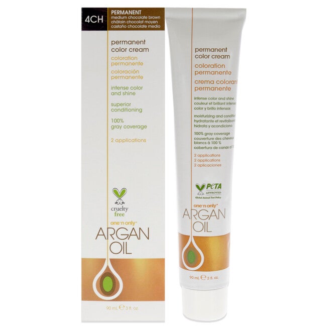 Argan Oil Permanent Color Cream - 4CH Medium Chocolate Brown by One n Only for Unisex - 3 oz Hair Color, NA, hi-res image number null