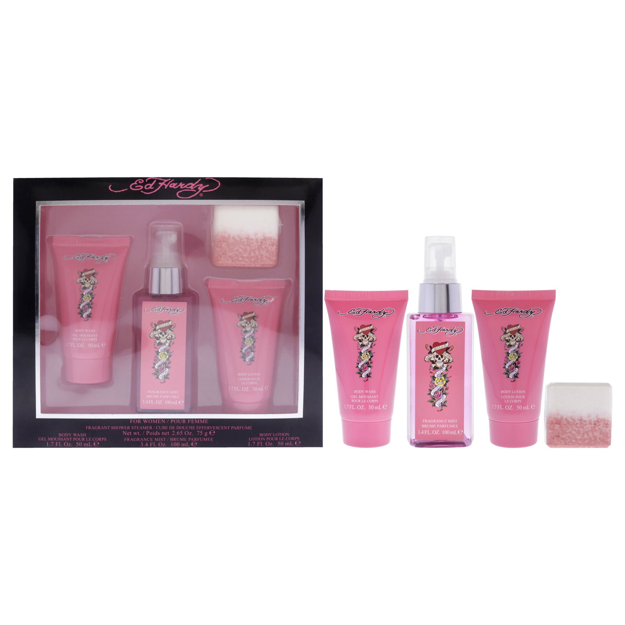 Ed Hardy by Christian Audigier for Women - 4 Pc Gift Set 3.4oz Body Mist, 1.7oz Body Lotion, 1.7oz Body Wash, 2.65oz Shower Steamer, See Description, hi-res image number 0