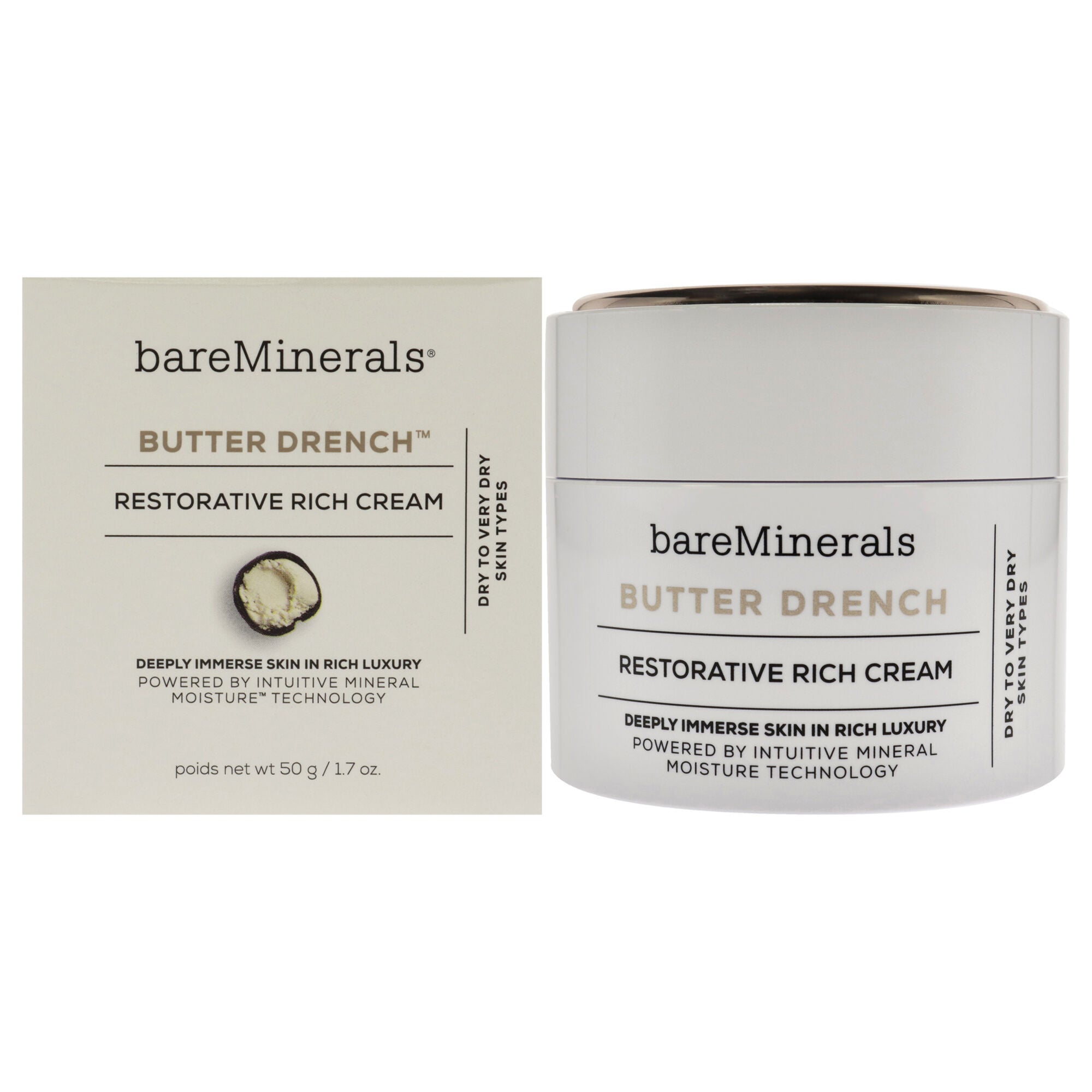 Butter Drench Restorative Rich Cream by bareMinerals for Unisex - 1.7 oz Cream, See Description, hi-res image number 0