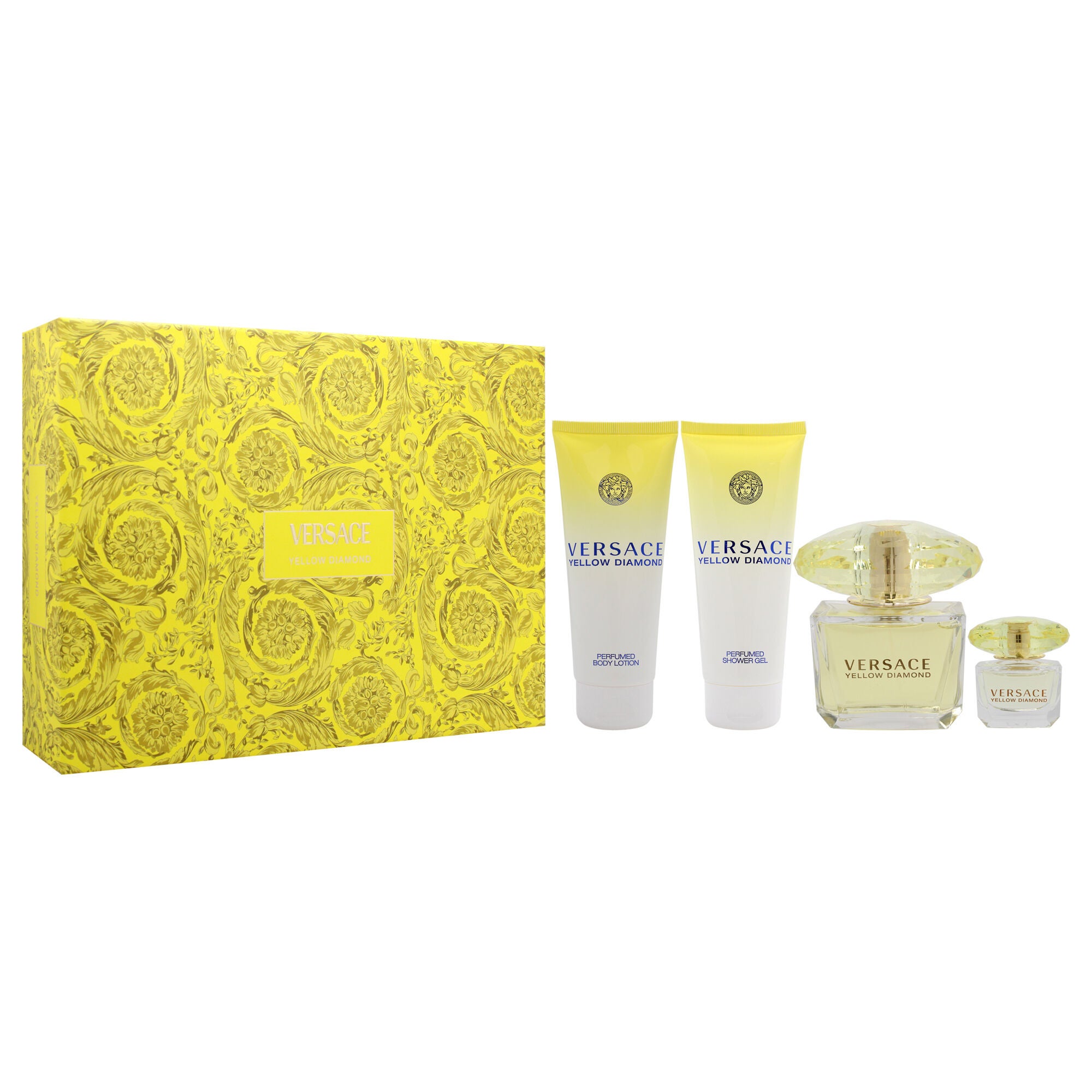 Versace Yellow Diamond by Versace for Women - 4 Pc Gift Set 3oz EDT Spray, 3.4oz Shower Gel, 3.4oz Body Lotion, 5ml EDT Spray (Mini), See Description, alternate image number 1