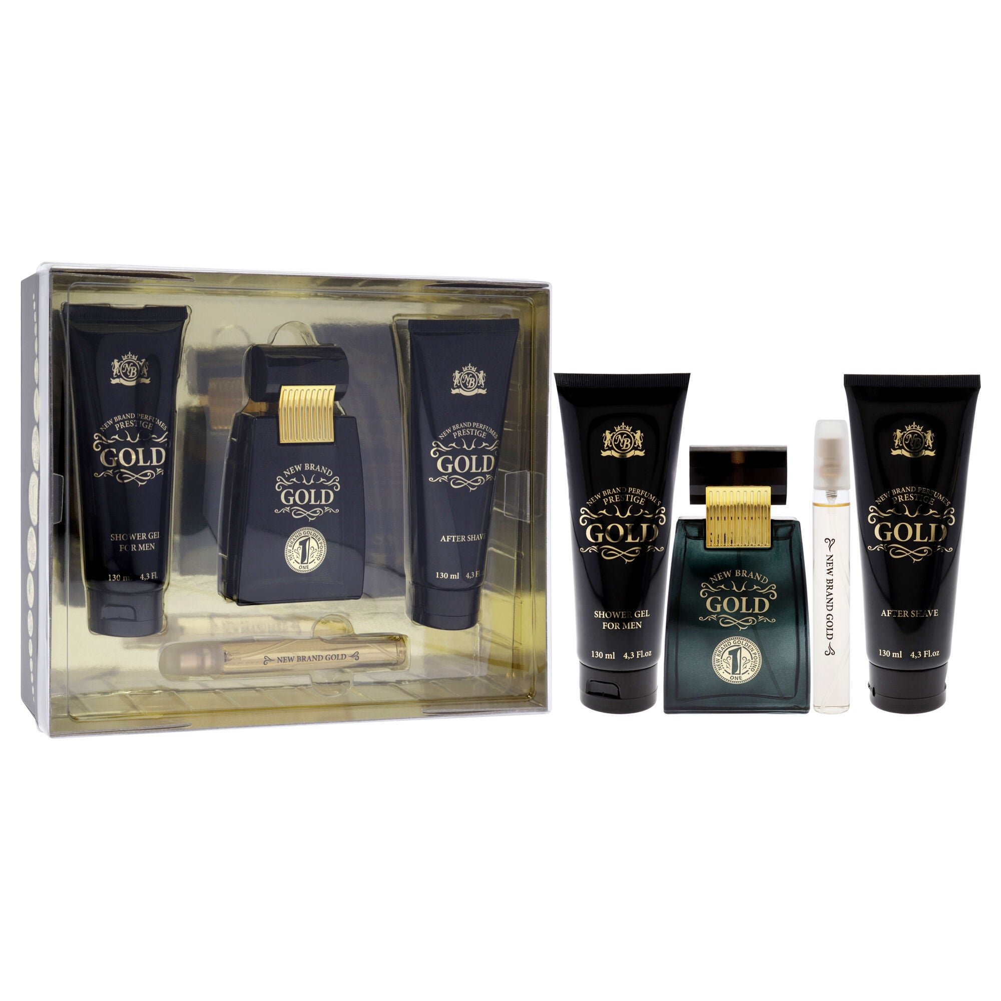 Gold by New Brand for Men - 3 Pc Gift Set 3.3oz EDT Spray, 0.5oz EDT Spray, 4.3oz Shower Gel, 4.3oz After Shave, See Description, alternate image number 1