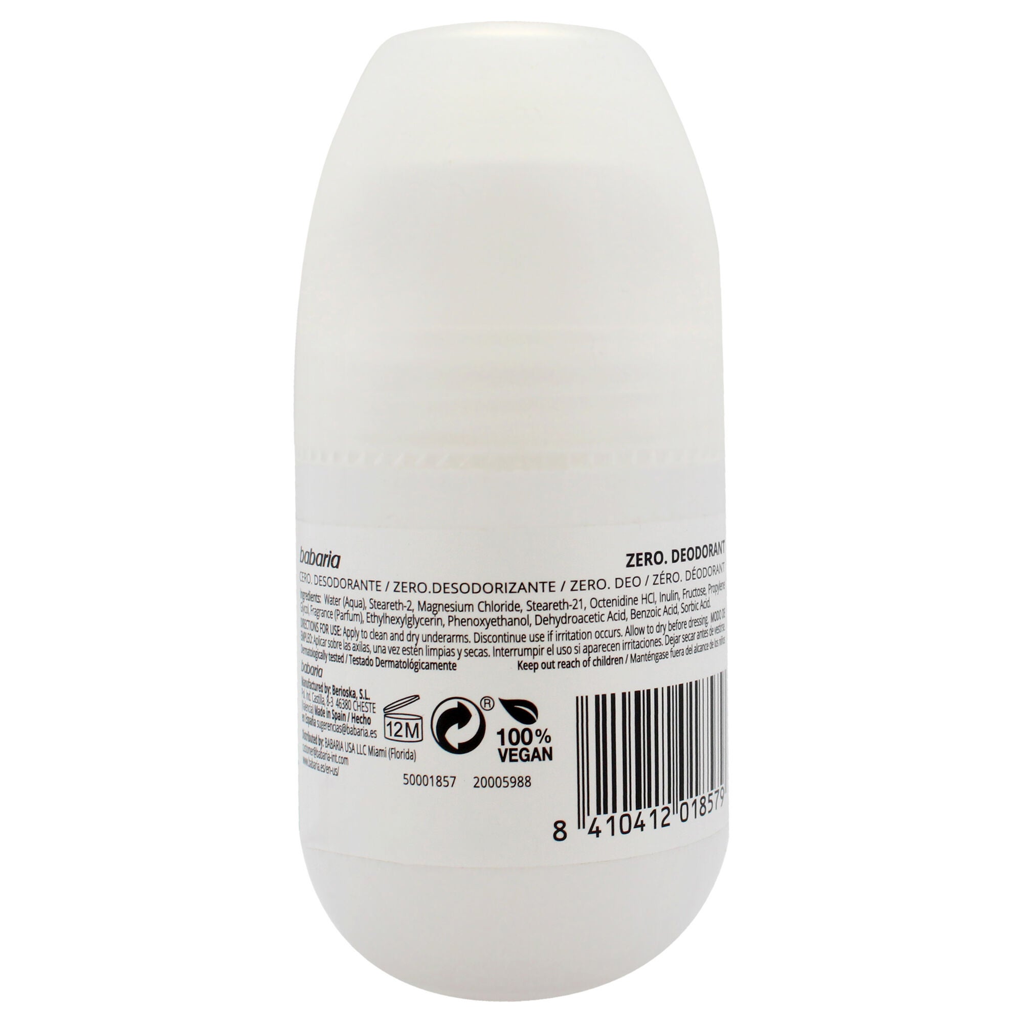 Zero 24H Effect Deodorant and Antiperpirant by Babaria for Women - 1.7 oz Deodorant Roll-On, See Description, alternate image number 1