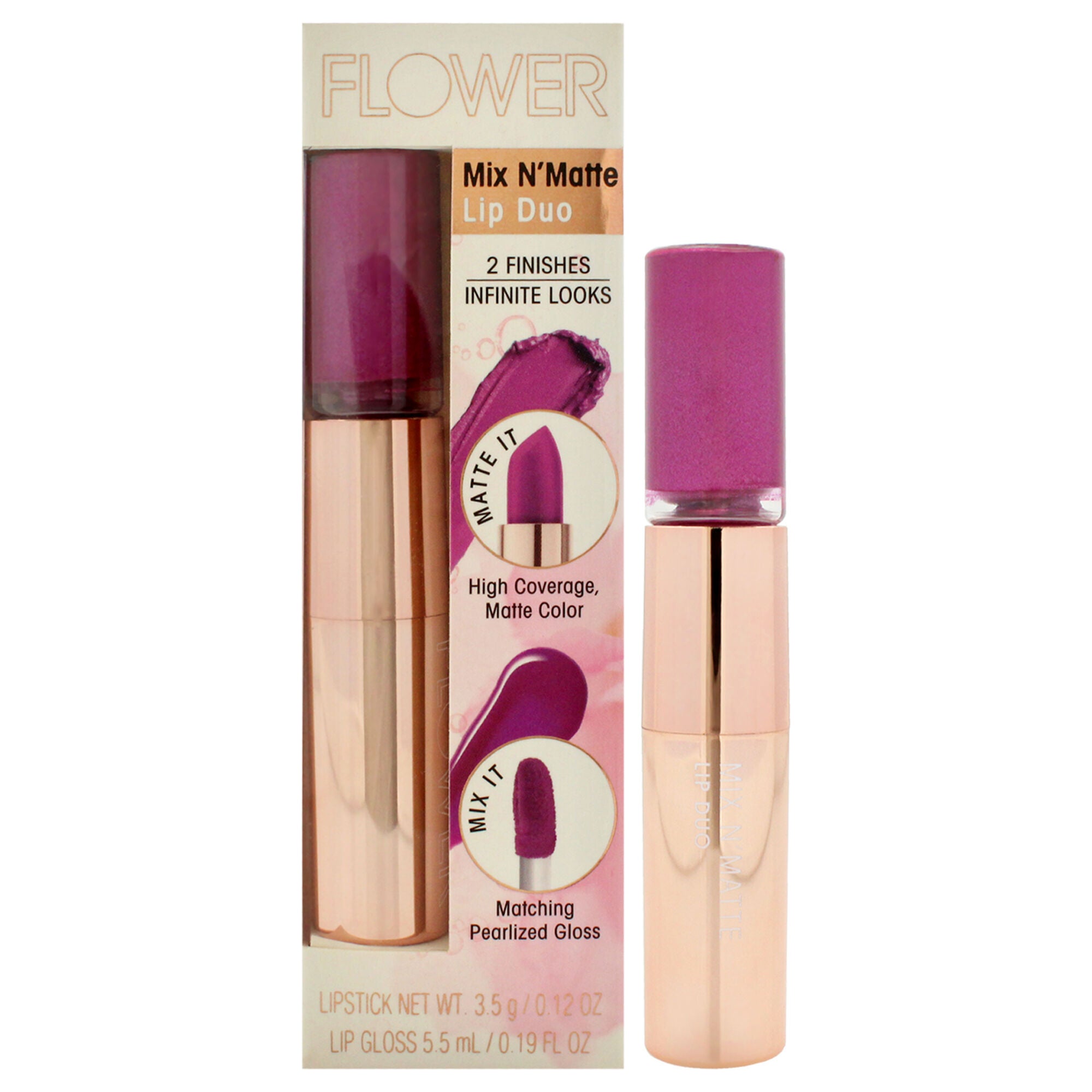 Mix N Matte Lip Duo - LD5 Violet Vixen by Flower Beauty for Women - 0.19 oz Lipstick, See Description, hi-res image number 0