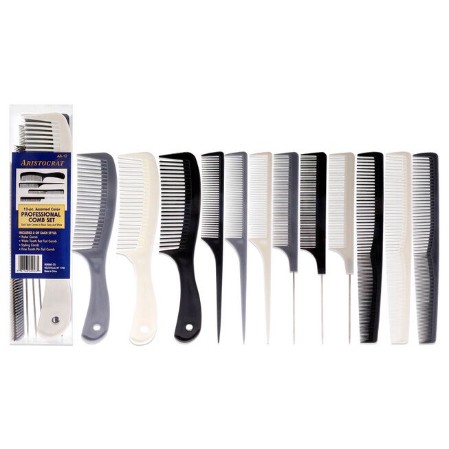 Assorted Color Professional Comb Set by Aristocrat for Unisex - 12 Pc Comb, NA, hi-res image number null