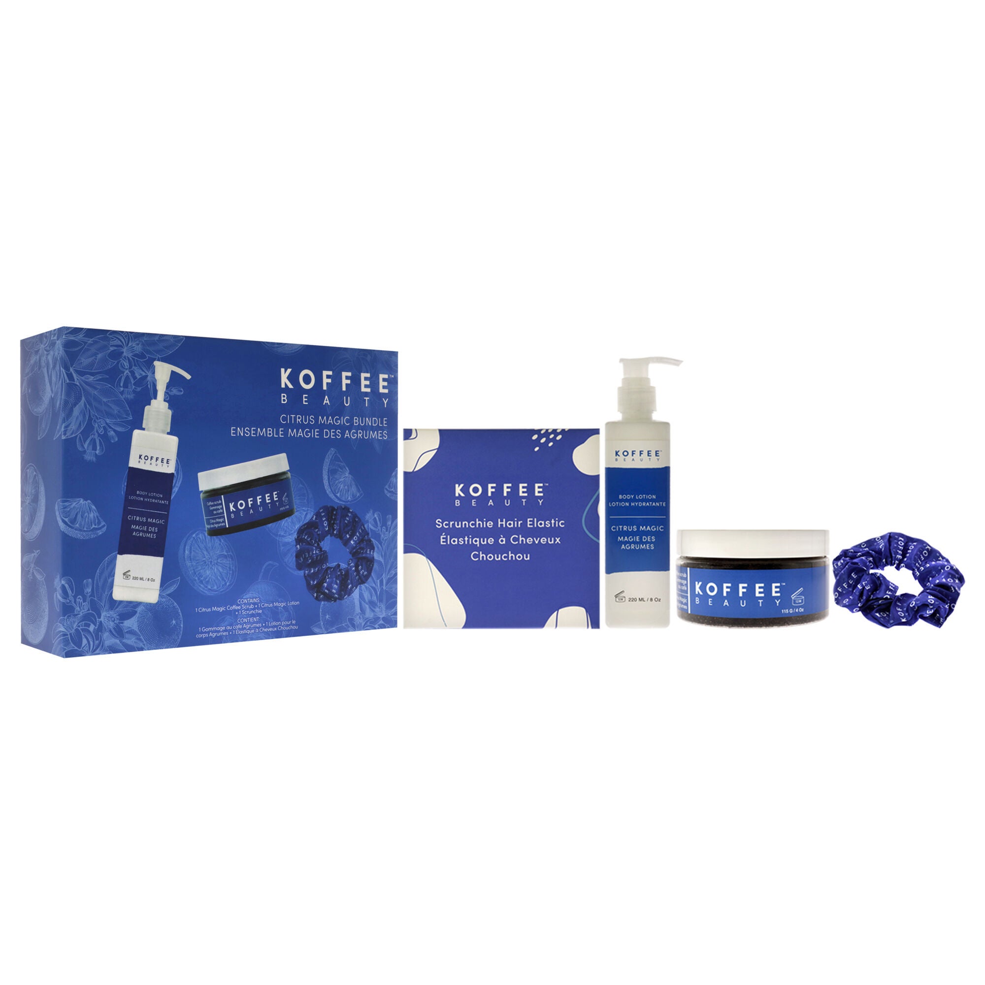 Citrus Magic Set by Koffee Beauty for Unisex - 3 Pc 4oz Citrus Magic Coffee Scrub, 8oz Citrus Magic Body Lotion, Silk Scrunchie, See Description, alternate image number 2