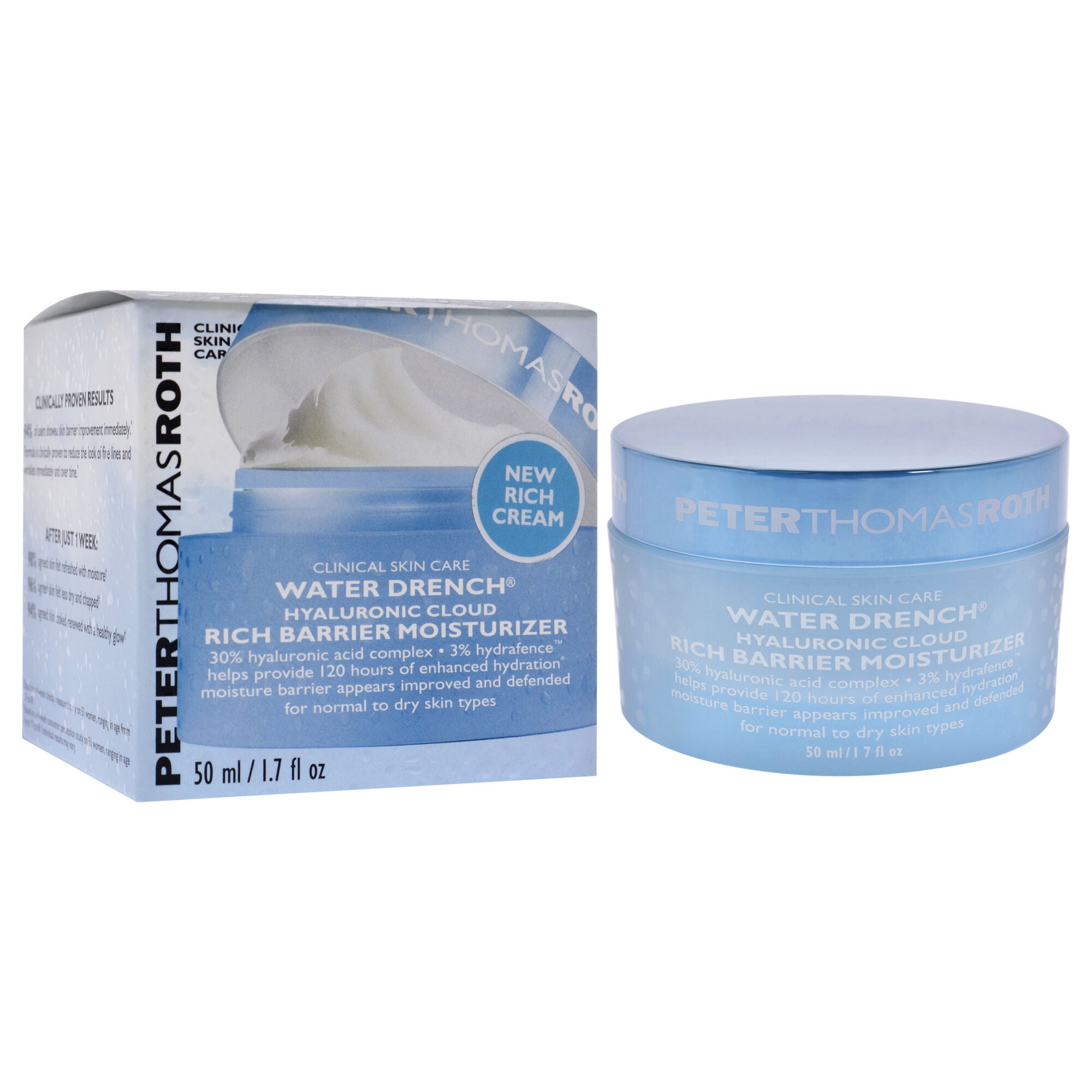 Water Drench Hyaluronic Cloud Rich Barrier Moisturizer by Peter Thomas Roth for Unisex - 1.7 oz Moisturizer, See Description, alternate image number 2
