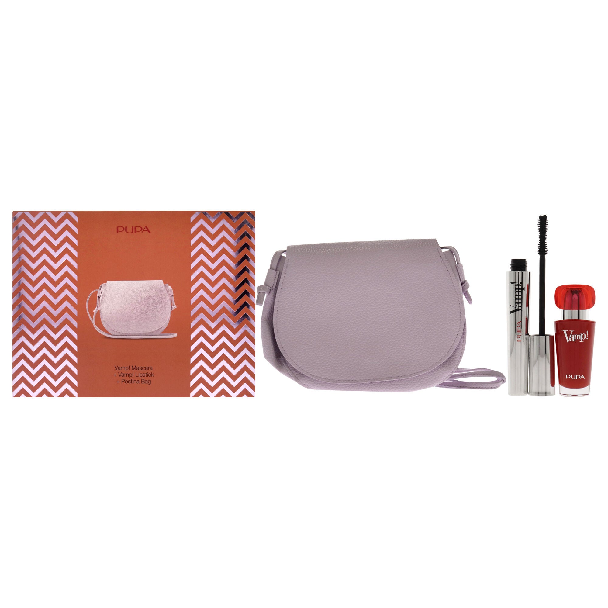 Vamp! Mascara and Lipstick Kit by Pupa Milano for Women - 3 Pc 0.32oz Mascara - 100 Extra Black, 0.123oz Lipstick - 303 Iconic Red, Postina Bag, See Description, hi-res image number 0