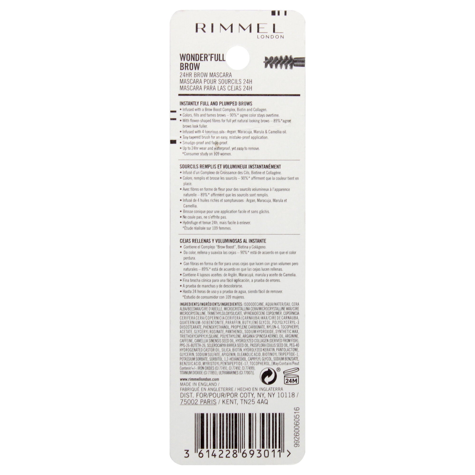Wonder Full 24HR Brow Mascara - 002 Medium Brown by Rimmel London for Women - 0.15 oz Mascara, See Description, alternate image number 2