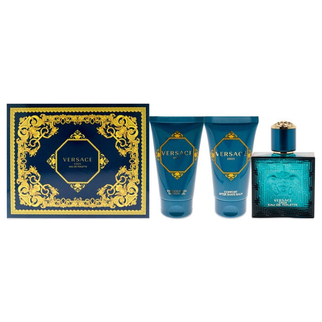 Versace Eros by Versace for Men - 3 Pc Gift Set 1.7 oz EDT Spray, 1.7 oz Comfort After Shave Balm, 1.7 oz Invigorating Shower Gel, See Description, hi-res image number 0