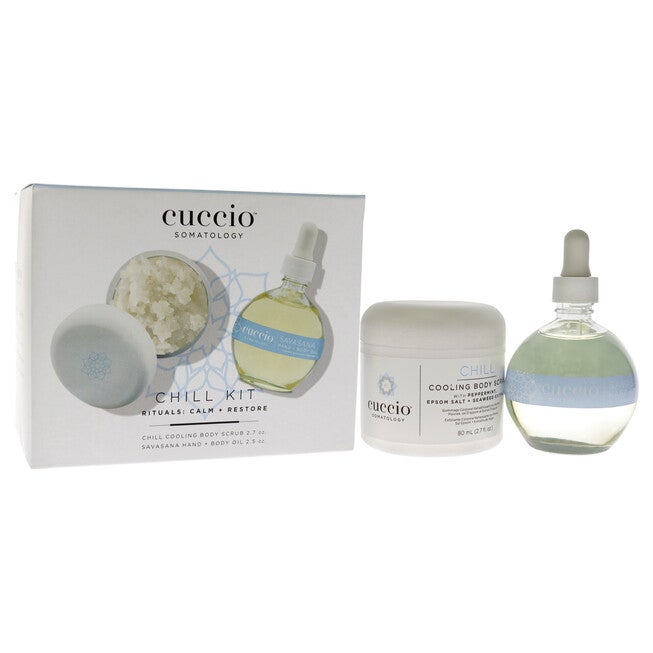 Somatology Chill Kit by Cuccio Somatology for Unisex - 2 Pc 2.7oz Cooling Body Scrub, 2.5oz Savasana Hand and Body Oil, , alternate image number null
