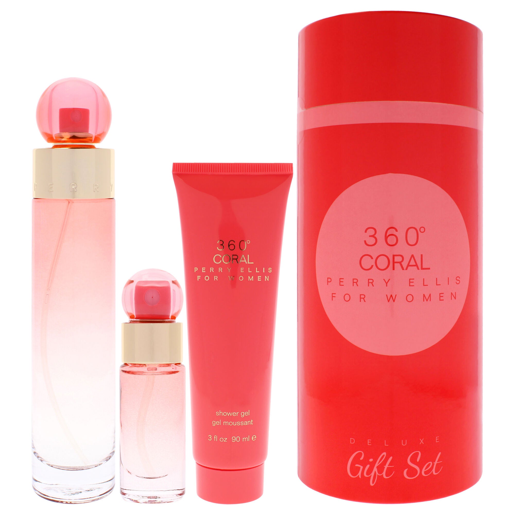360 Coral by Perry Ellis for Women - 3 Pc Gift Set 3.4oz EDP Spray, 0.25 EDP Spray (Mini), 3oz Shower Gel, Clear, hi-res image number 0