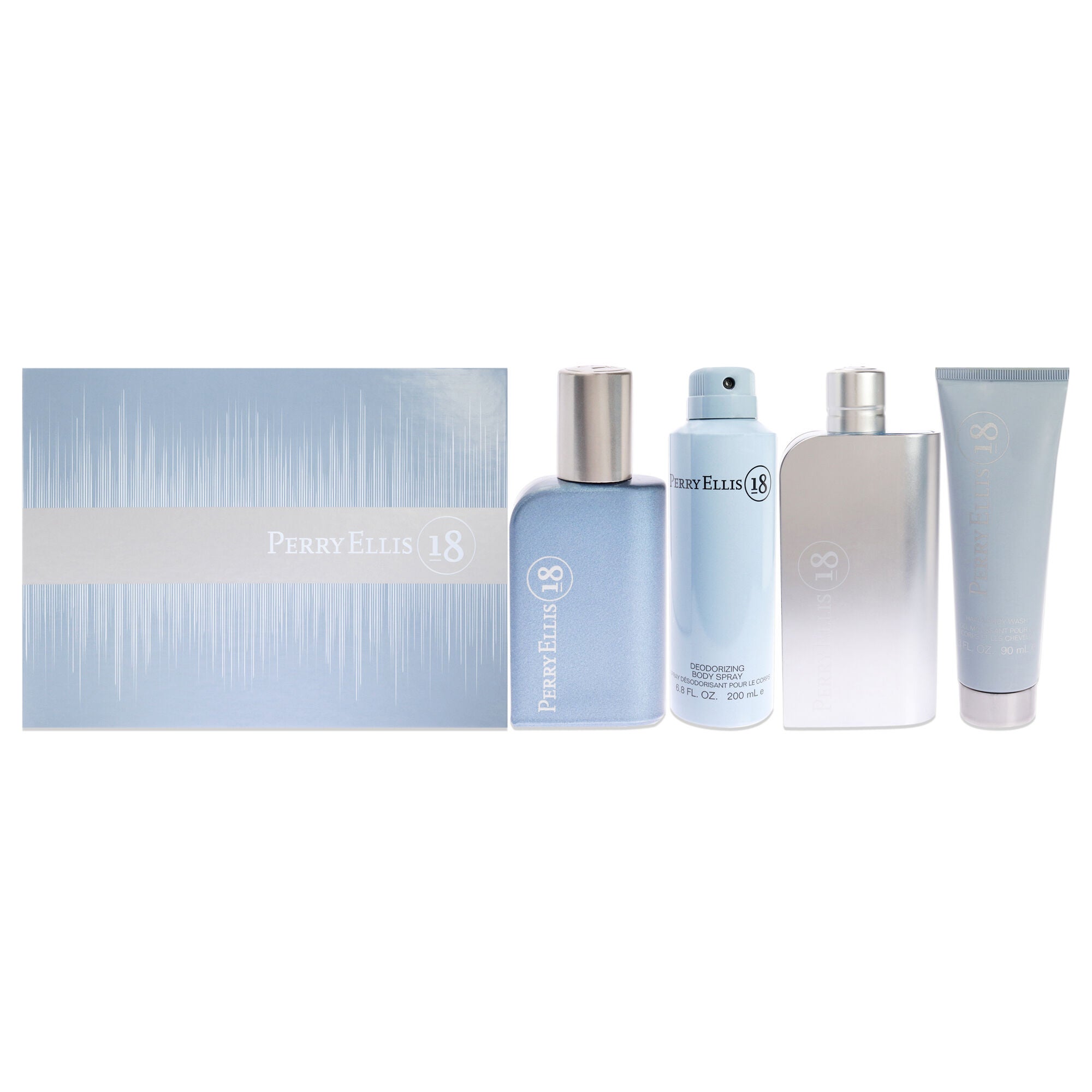 Perry Ellis 18 by Perry Ellis for Men - 4 Pc Gift Set 3.4oz EDT Spray, 0.25oz EDT Spray, 6oz Body Spray, 3oz Hair and Body Wash, See Description, hi-res image number 0