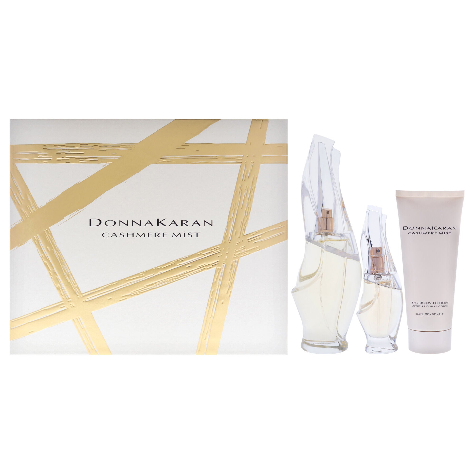 Cashmere Mist by Donna Karan for Women - 3 Pc Gift Set 3.4oz EDP Spray, 0.5oz EDP Spray, 3.4oz Body Lotion, Clear, hi-res image number 0