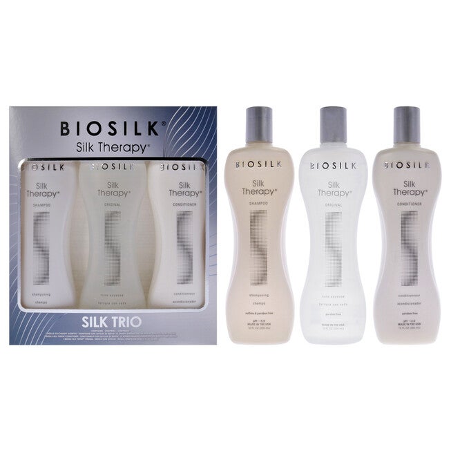 Silk Therapy Trio Set by Biosilk for Unisex - 3 Pc 12oz Biosilk Therapy Shampoo, 12oz Biosilk Therapy Conditioner, 12oz Biosilk Therapy Serum, NA, hi-res image number null